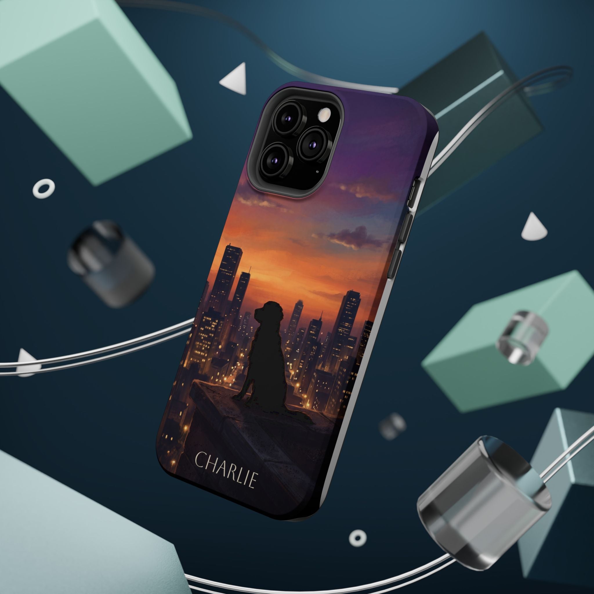 Personalized Golden Retriever City Skyline Phone Case — Wireless Charging Cover