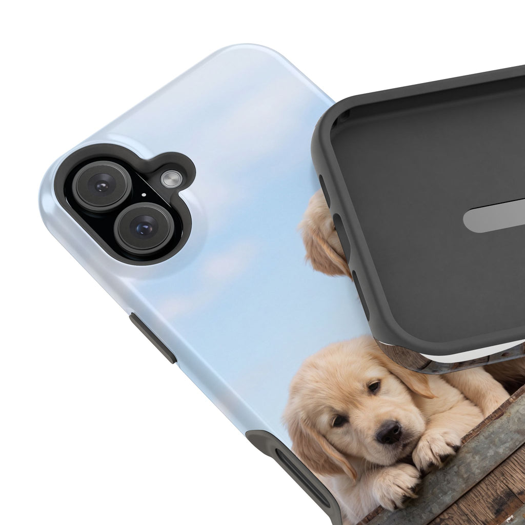 Golden Retriever Puppy Duo Phone Case — Impact-Resistant Wireless Charging Cover