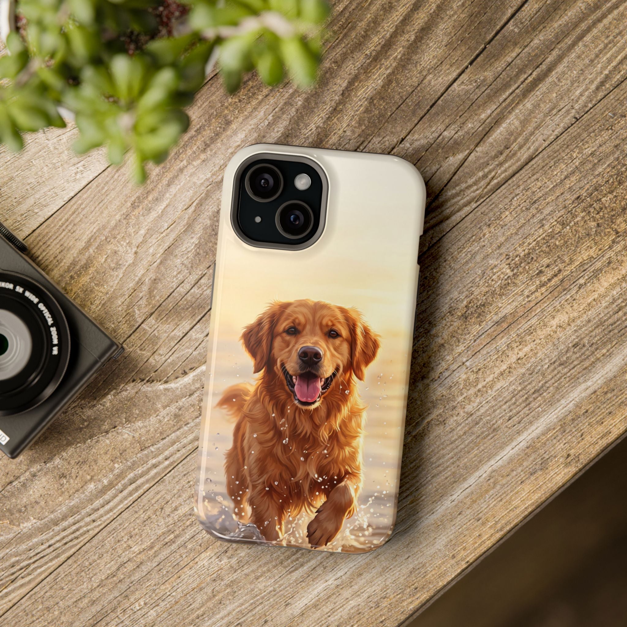 Beach Golden Retriever Phone Case — Impact-Resistant Wireless Charging Cover