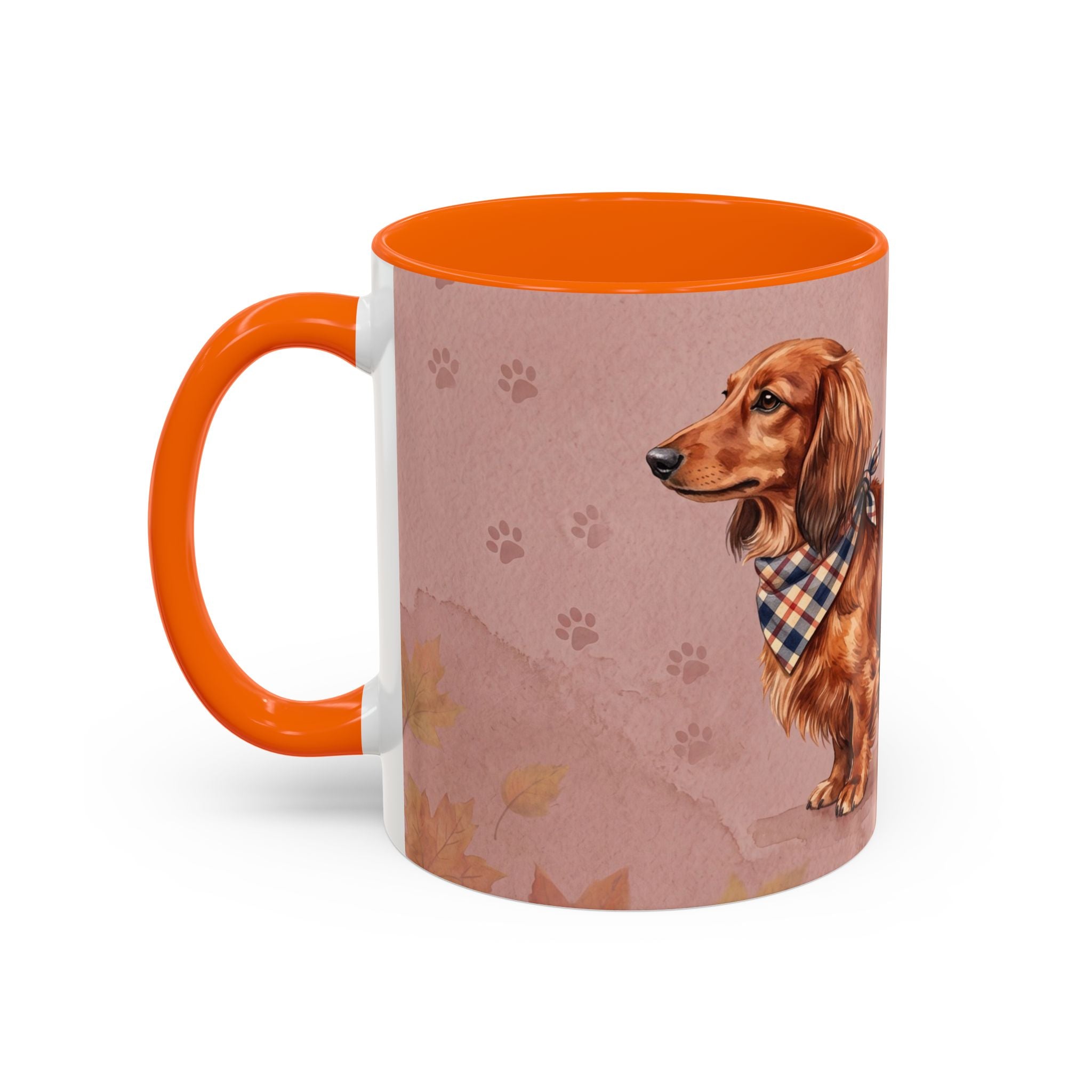 Dachshund Lover Mug | Long-Haired Wiener Dog with Plaid Bandana, Dusty Rose Watercolor Dog Gift