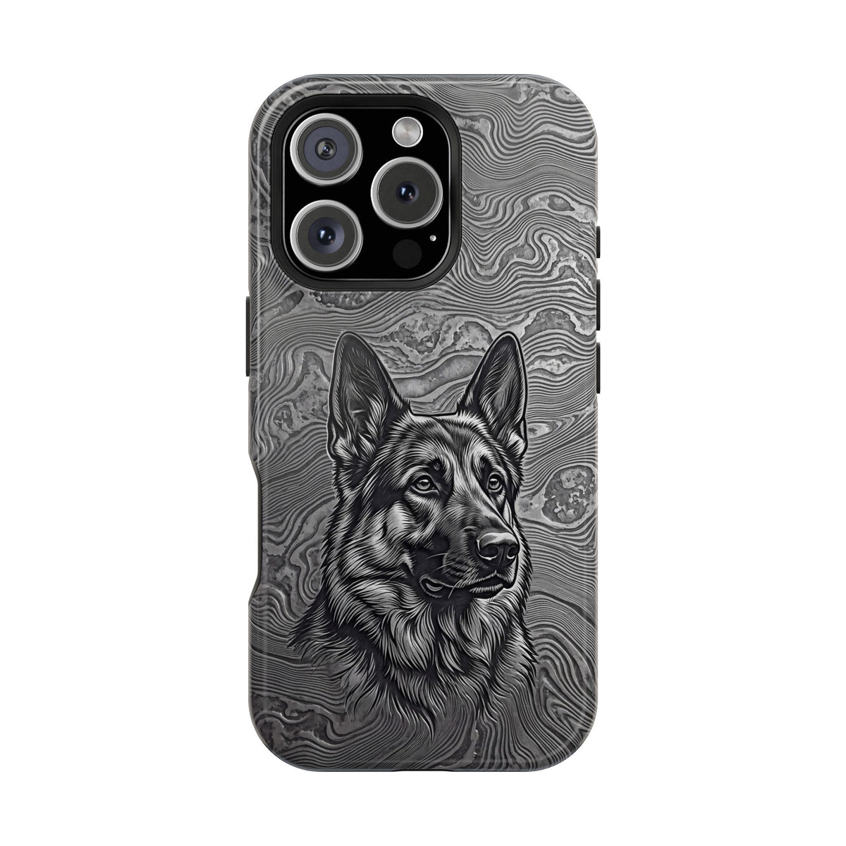 German Shepherd Phone Case | Damascus Art — Tough Magnetic Case with Wireless Charging