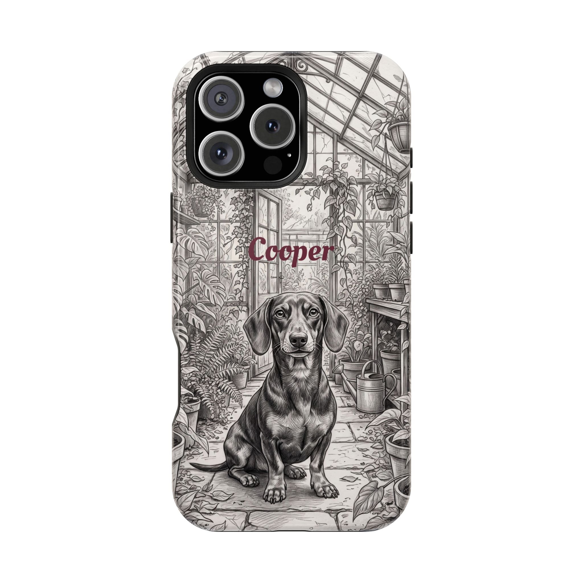 Personalized Dachshund Vintage Greenhouse Phone Case — Wireless Charging Cover