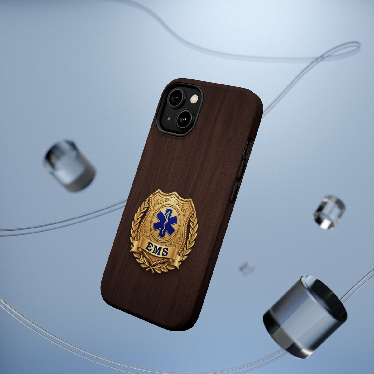 Gold EMS Laurel Badge Wood Phone Case — Magnetic Wireless Charging Cover