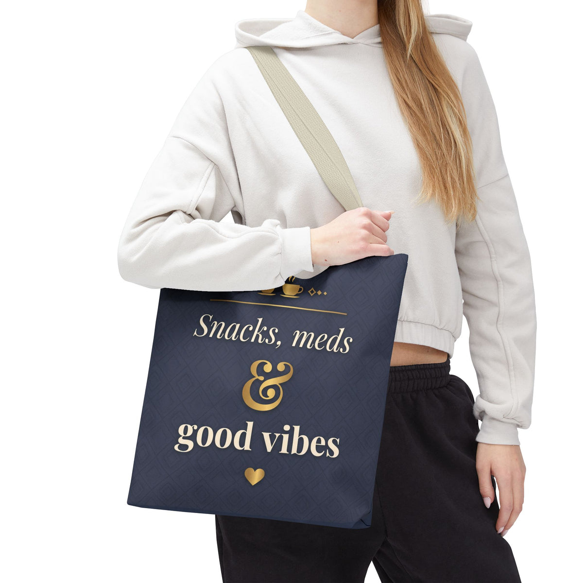 Snacks Meds & Good Vibes Tote | Funny Nurse Gift Tote Bag | Healthcare Worker Humour Gift | Premium Polyester Carry-All