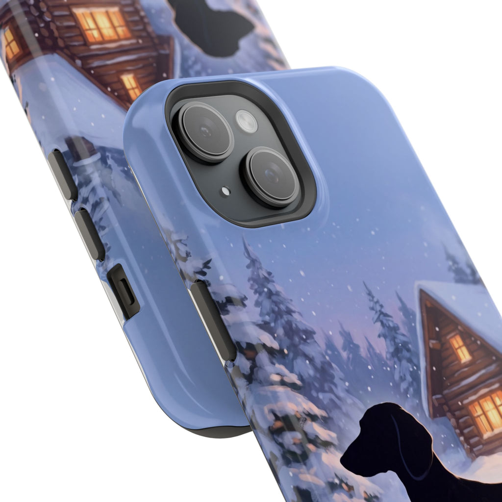 Personalized Dachshund Winter Cabin Phone Case — Wireless Charging Cover