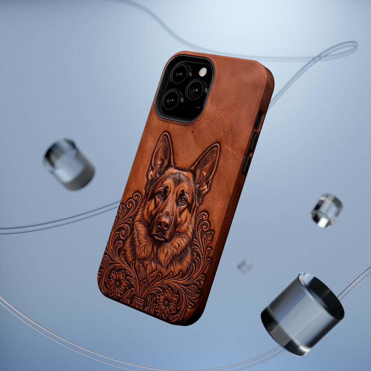 German Shepherd Phone Case | Western Tooled Art — Tough Magnetic Case with Wireless Charging