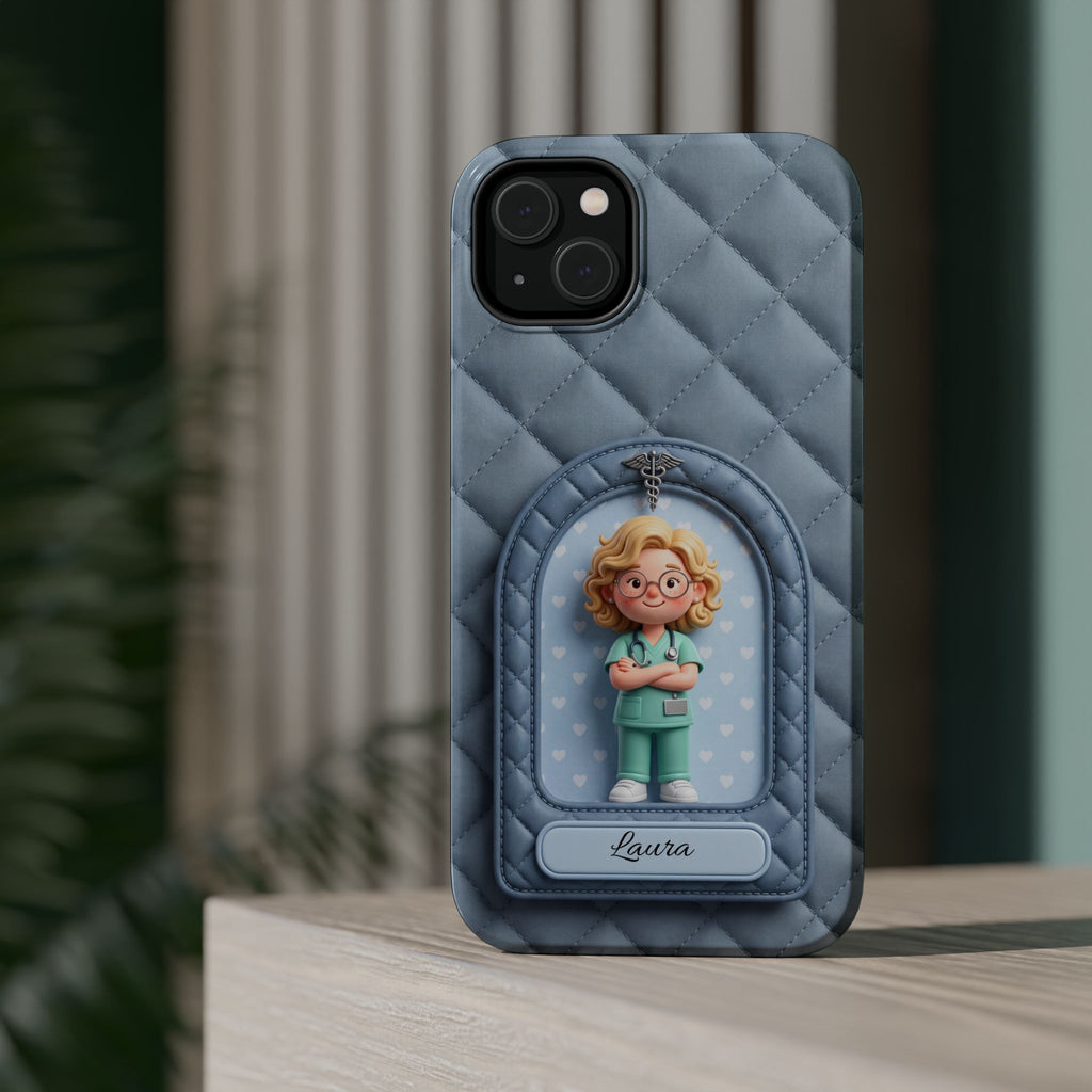 Personalized Quilted Nurse Phone Case — Wireless Charging Cover