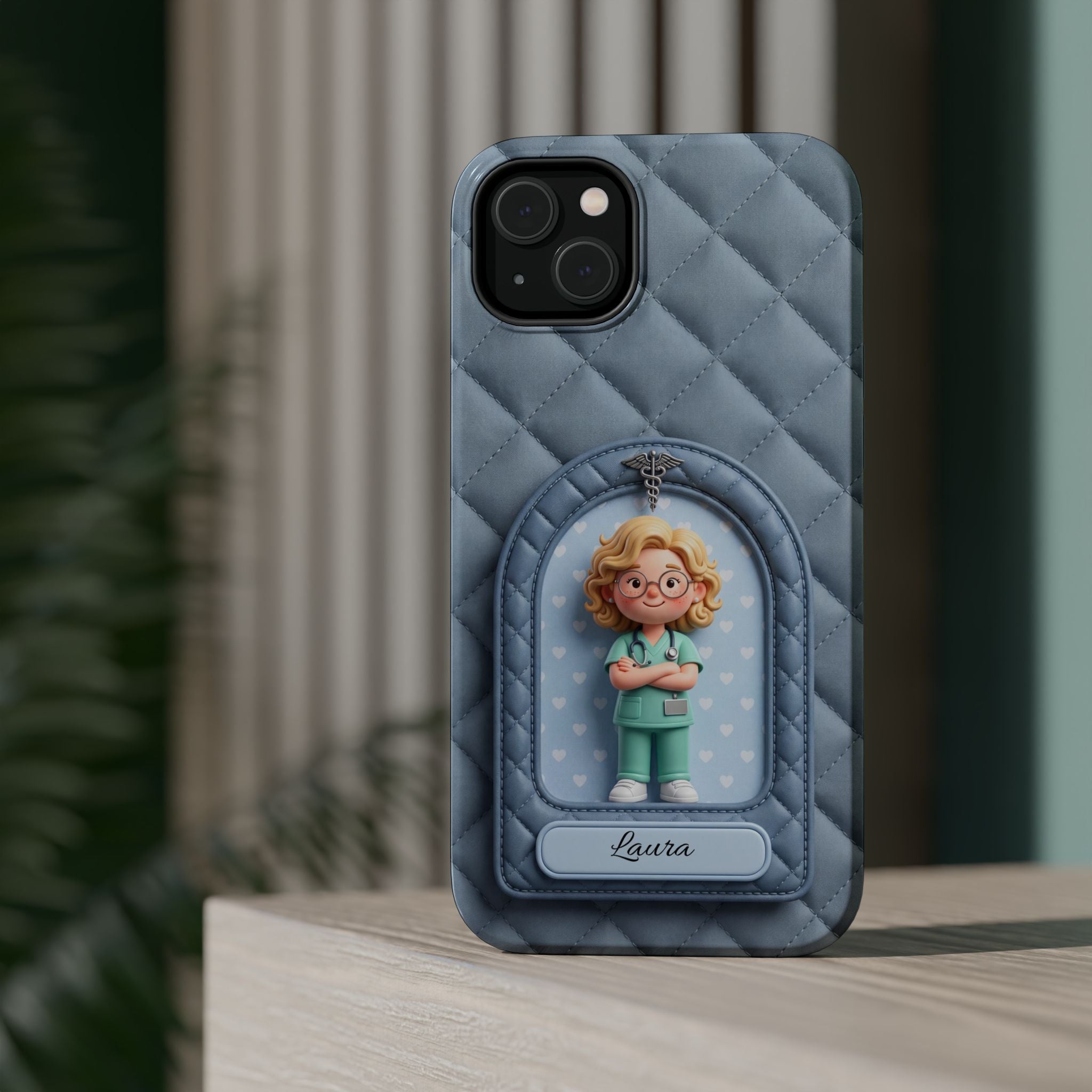 Personalized Quilted Nurse Phone Case — Wireless Charging Cover