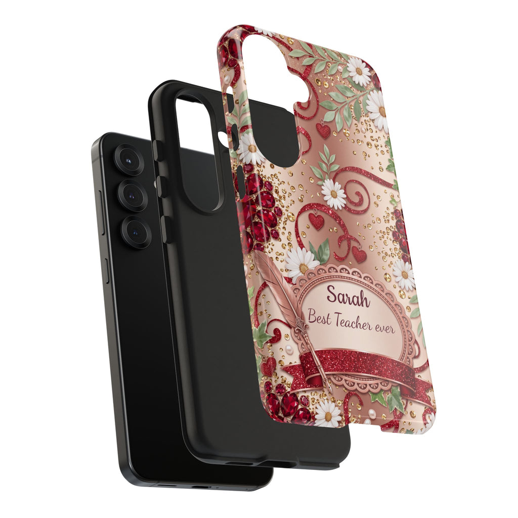 Personalized Teacher Phone Case — Custom Name and Message - Floral Jeweled Design