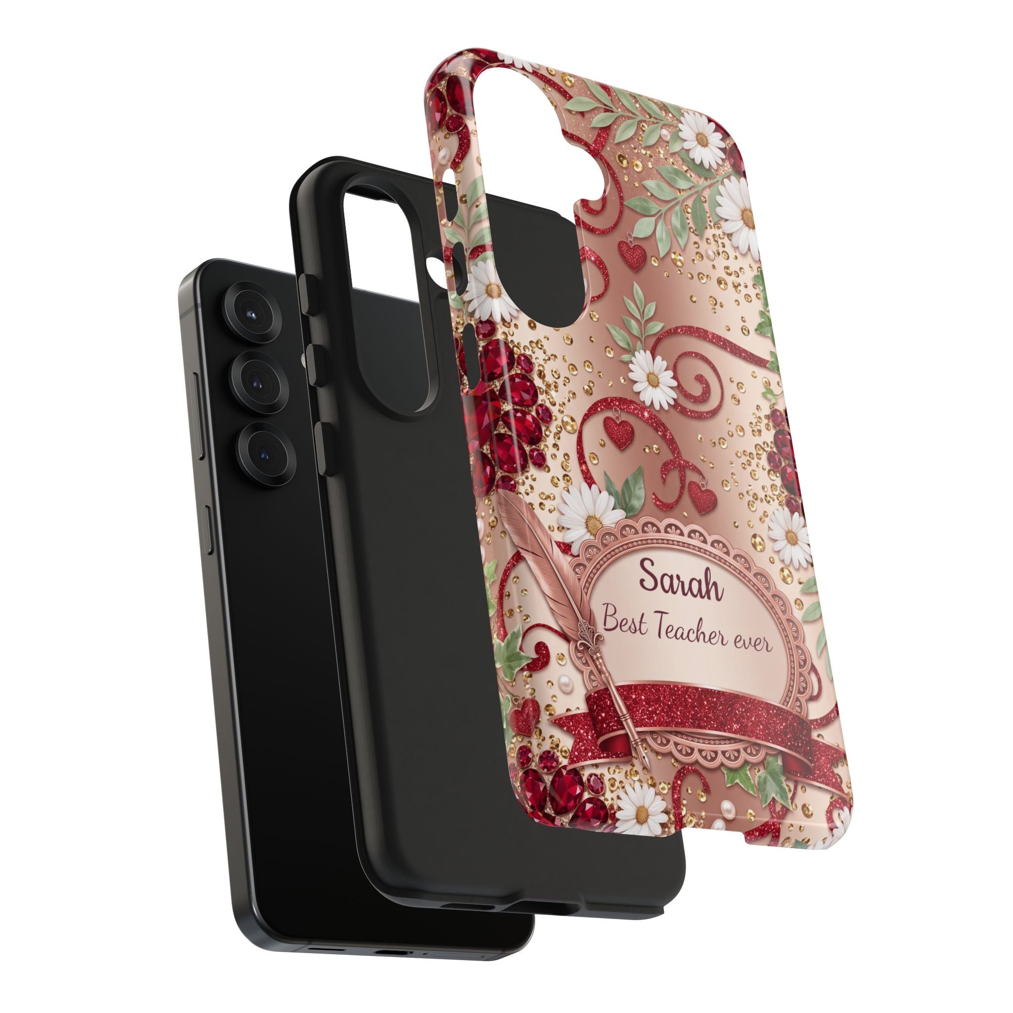 Personalized Teacher Phone Case — Custom Name and Message - Floral Jeweled Design