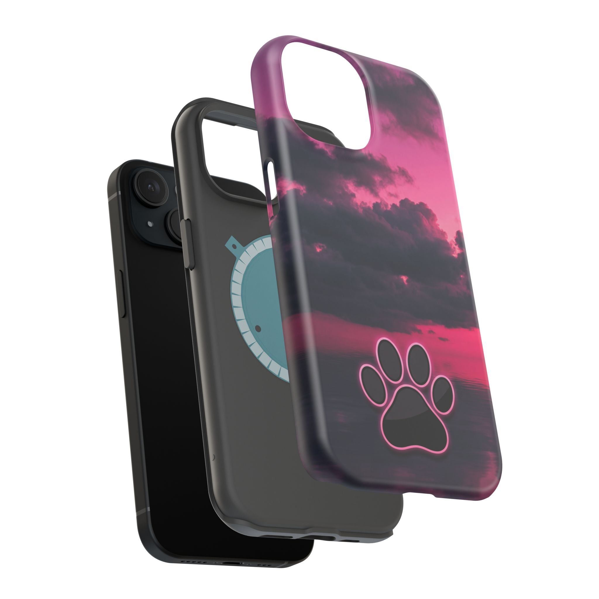 Pink Sky Paw Print Phone Case — Impact-Resistant Wireless Charging Cover