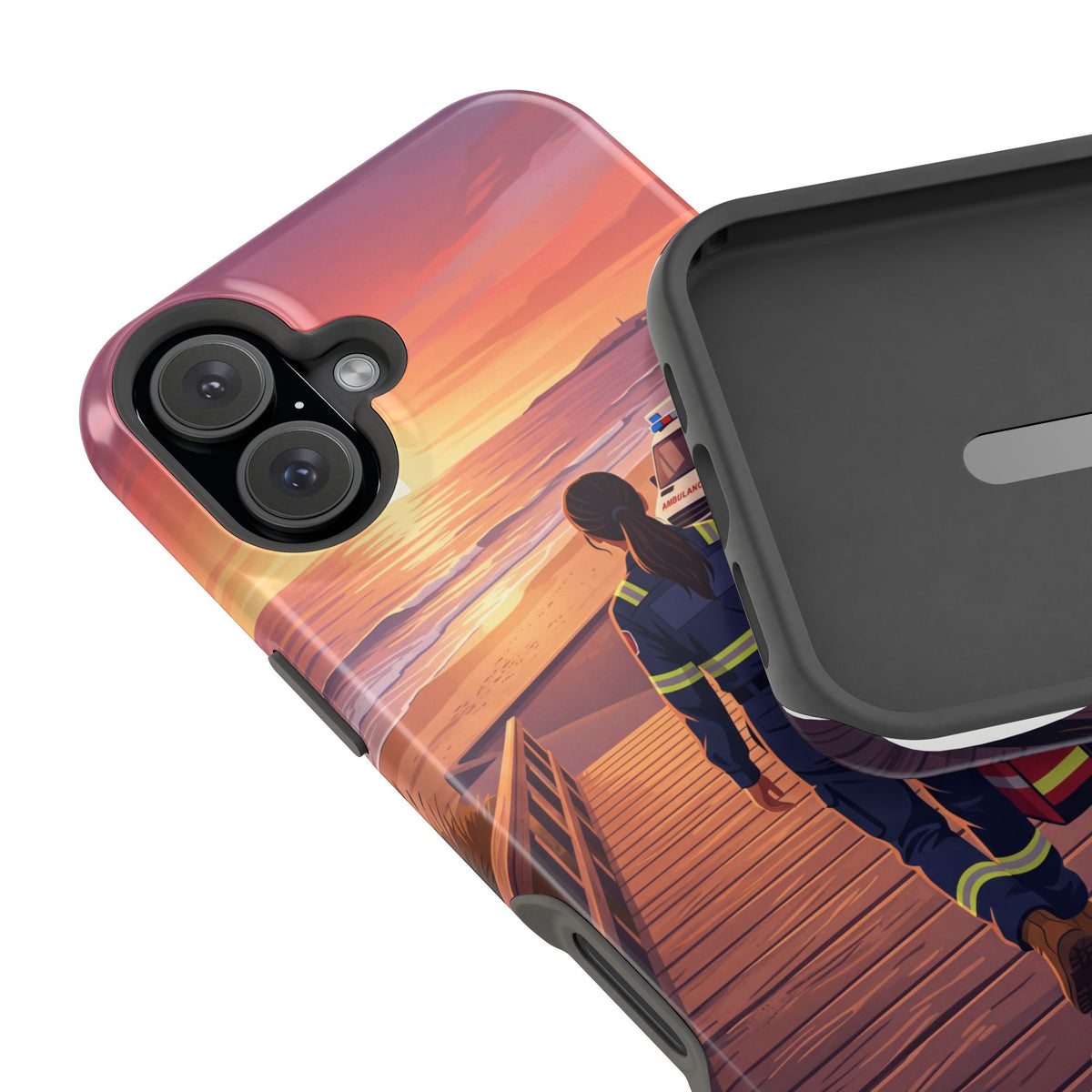 Sunset Boardwalk Personalized Paramedic Phone Case — Wireless Charging Cover