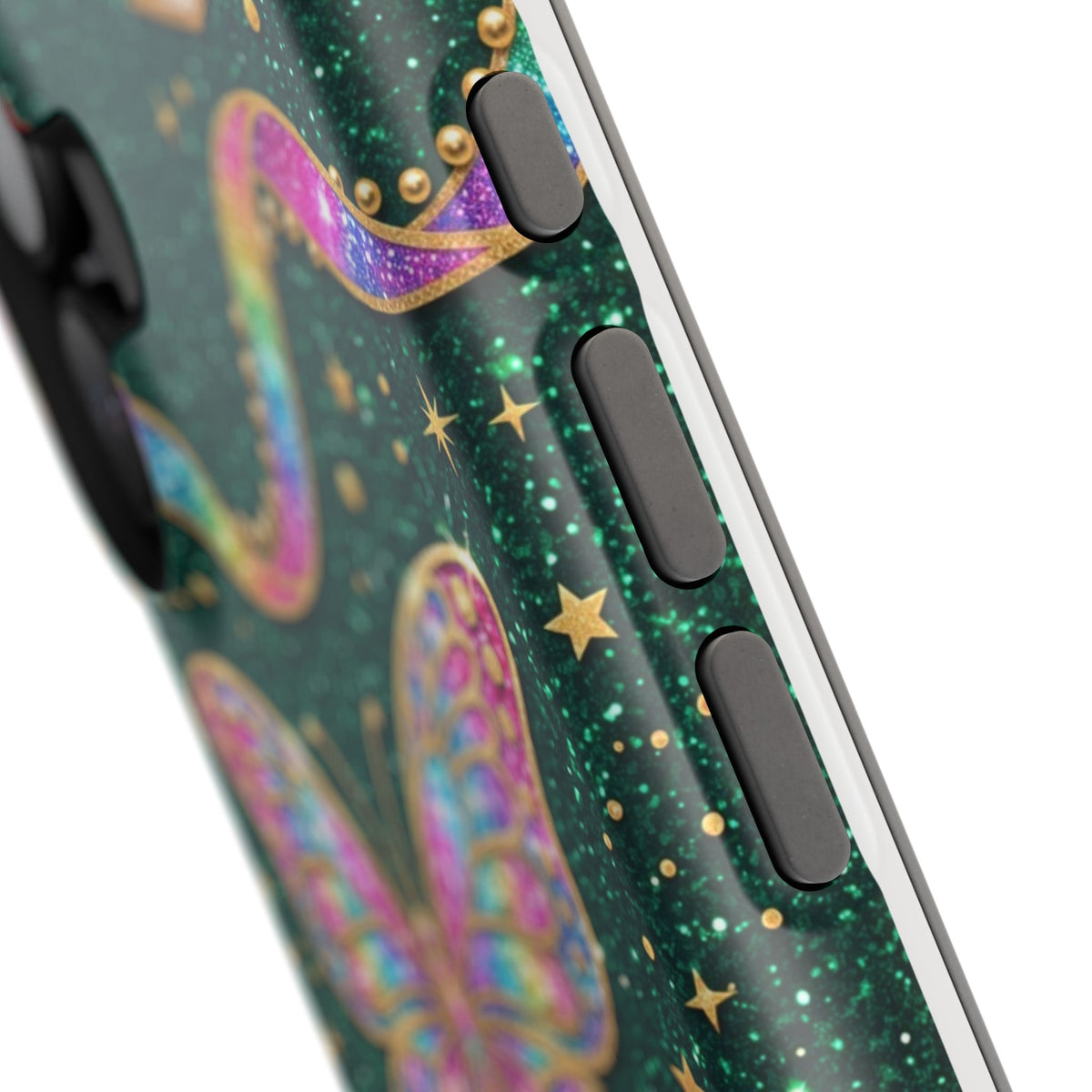 Rainbow Glitter Butterfly Personalized Teacher Phone Case — Wireless Charging Cover