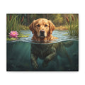 Golden Retriever Swimming Matte Canvas Wall Art — Dog Portrait Stretched Print