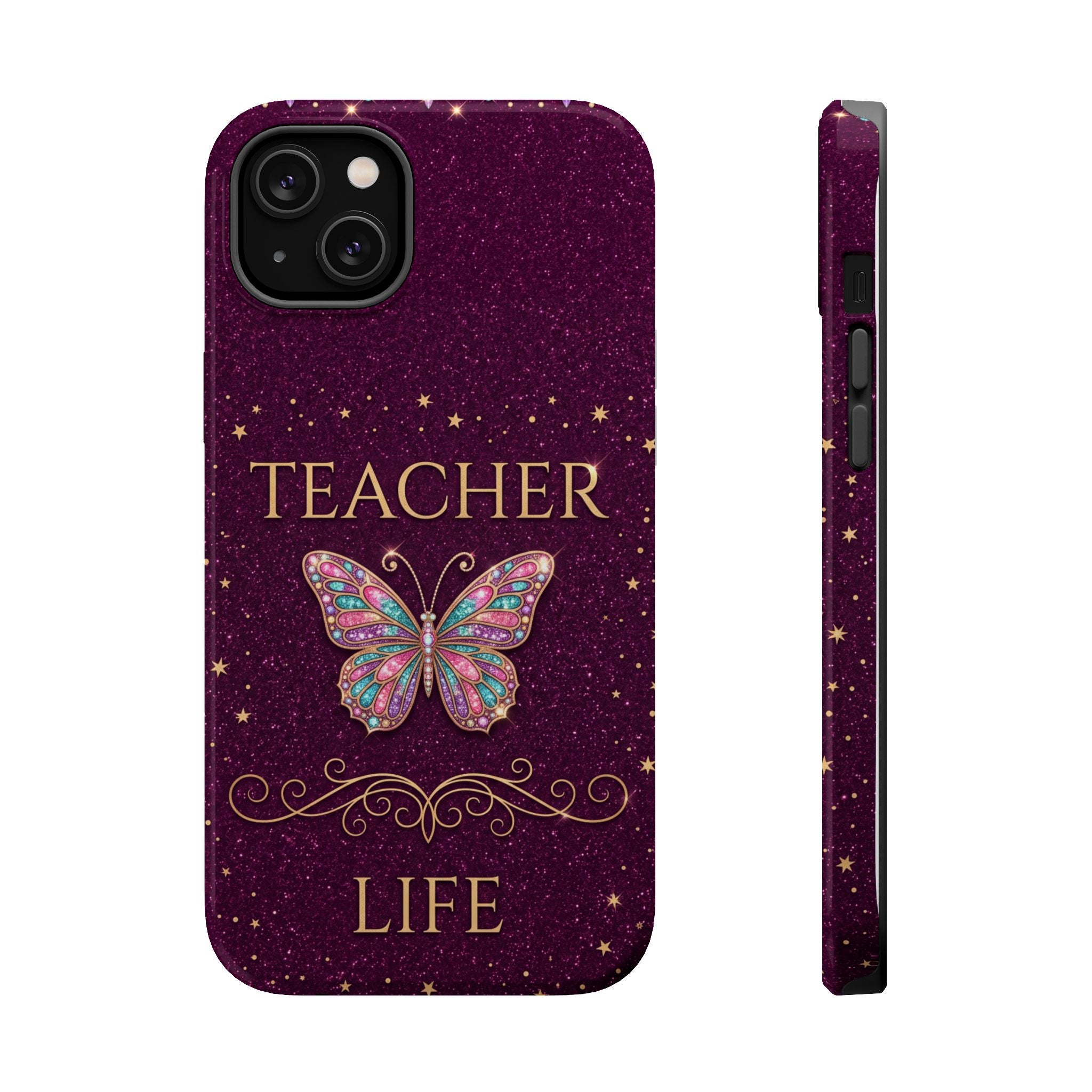 Teacher Life Glitter Butterfly Phone Case — Wireless Charging Cover