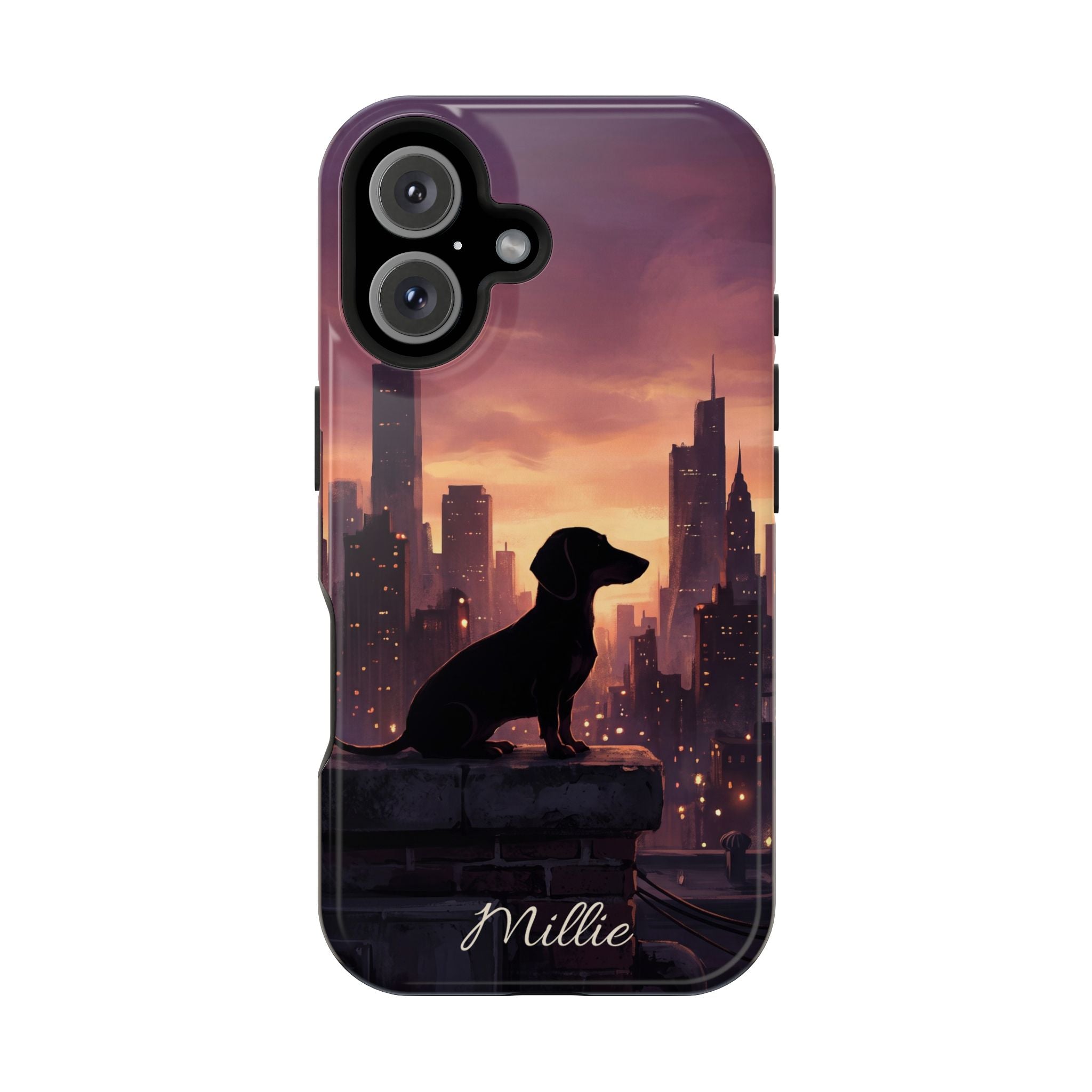 Personalized Dachshund City Skyline Phone Case — Wireless Charging Cover