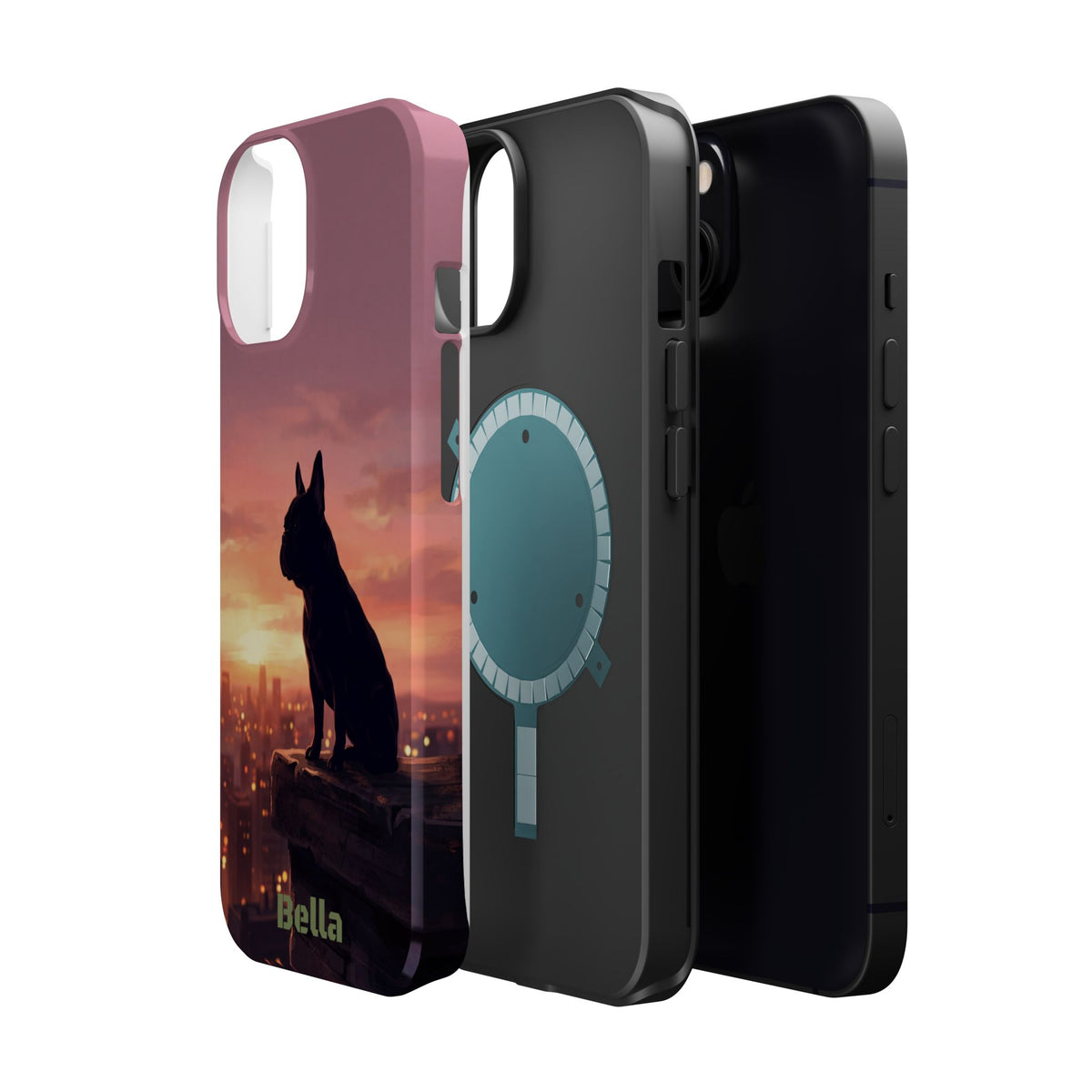 Personalized French Bulldog City Skyline Sunset Phone Case — Wireless Charging Cover