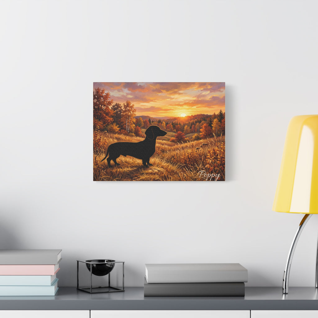 Dachshund Silhouette Personalized Canvas | Autumn Sunset Wall Art