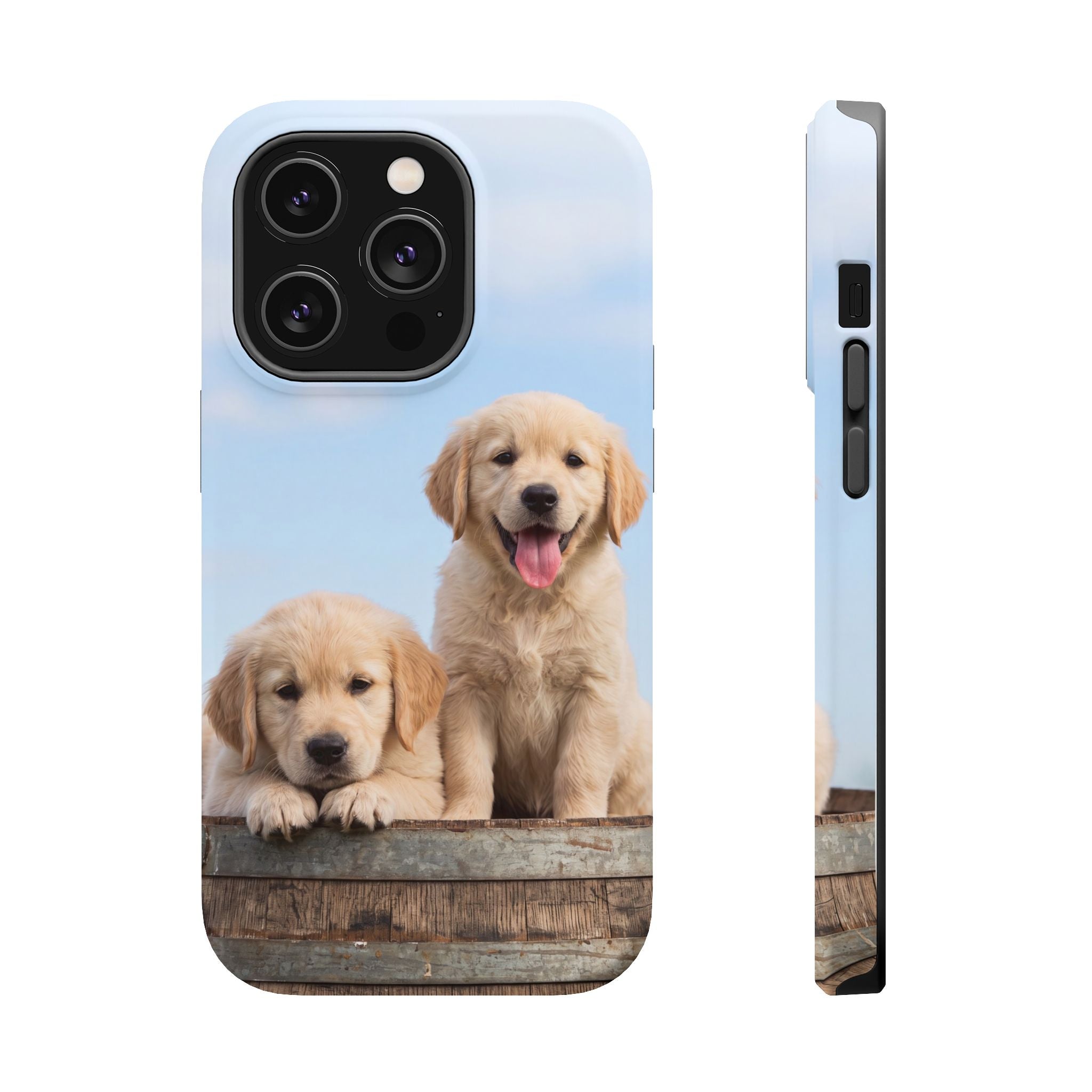 Golden Retriever Puppy Duo Phone Case — Impact-Resistant Wireless Charging Cover