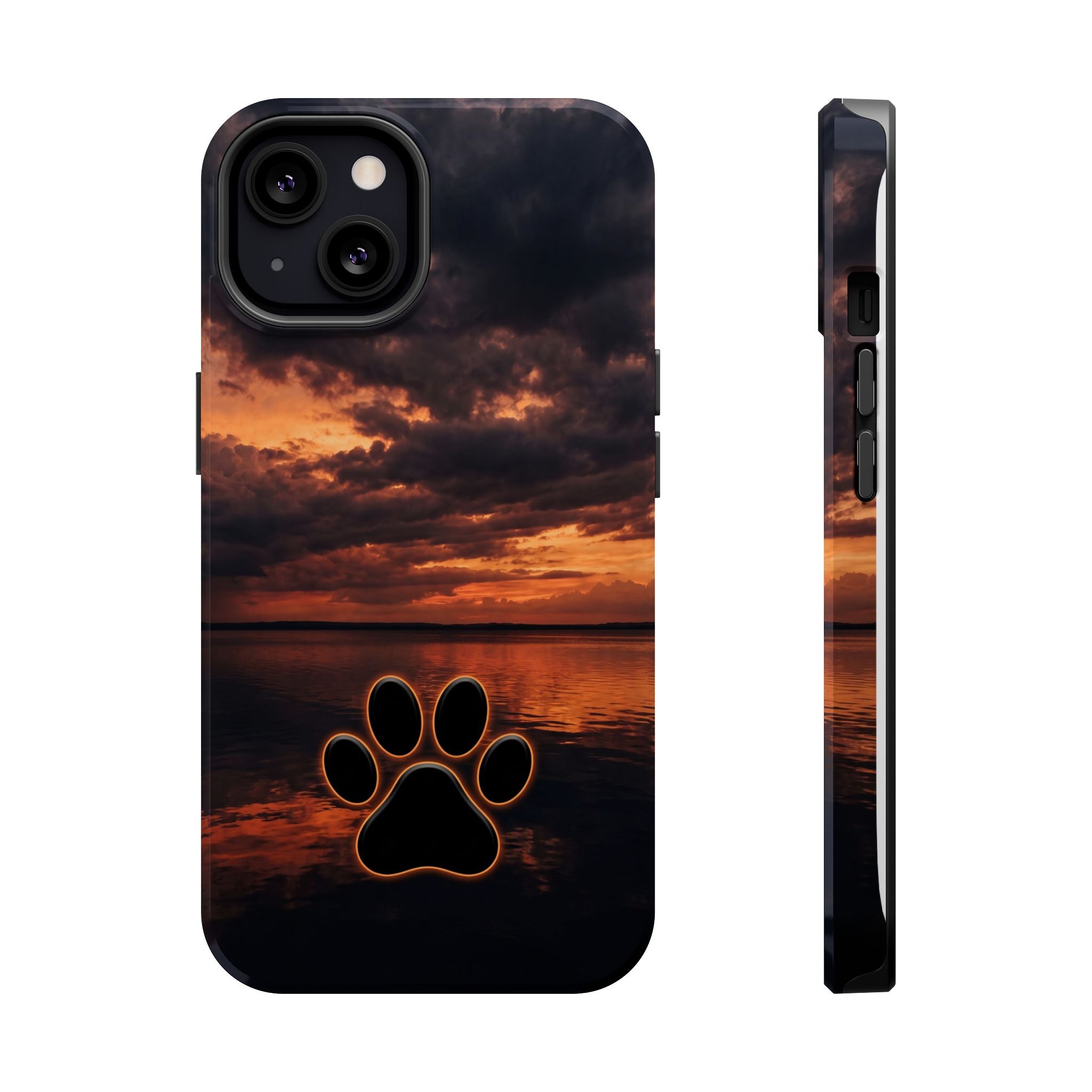 Sunset Paw Print Phone Case — Impact-Resistant Wireless Charging Cover