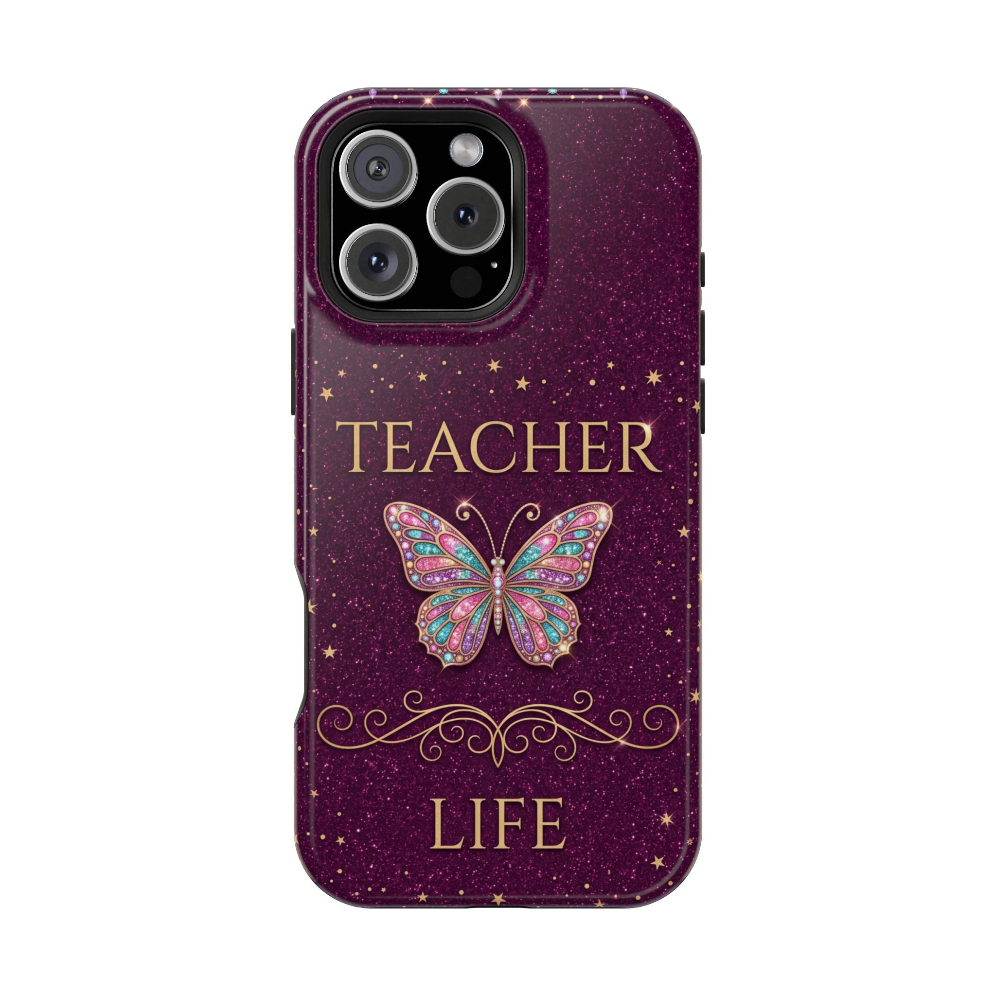 Teacher Life Glitter Butterfly Phone Case — Wireless Charging Cover