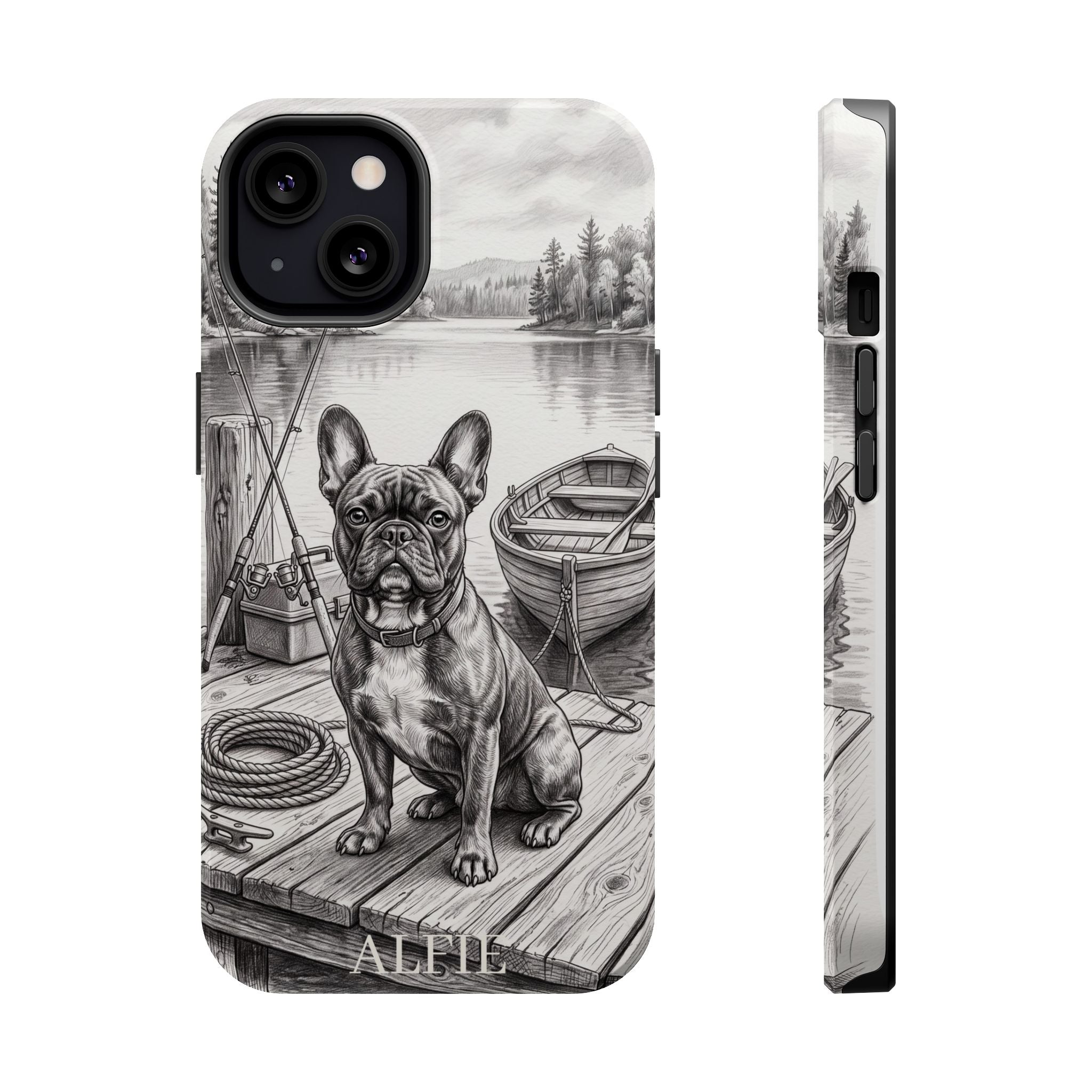 Personalized French Bulldog Lakeside Dock Phone Case — Wireless Charging Cover