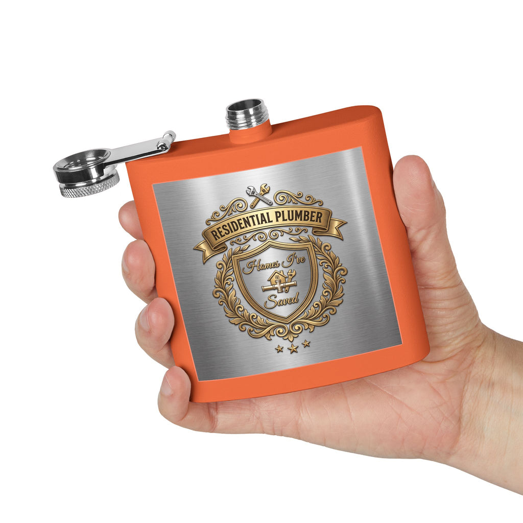 Flask — "Residential Plumber: Homes I've Saved" 6oz Stainless Steel Hip Flask