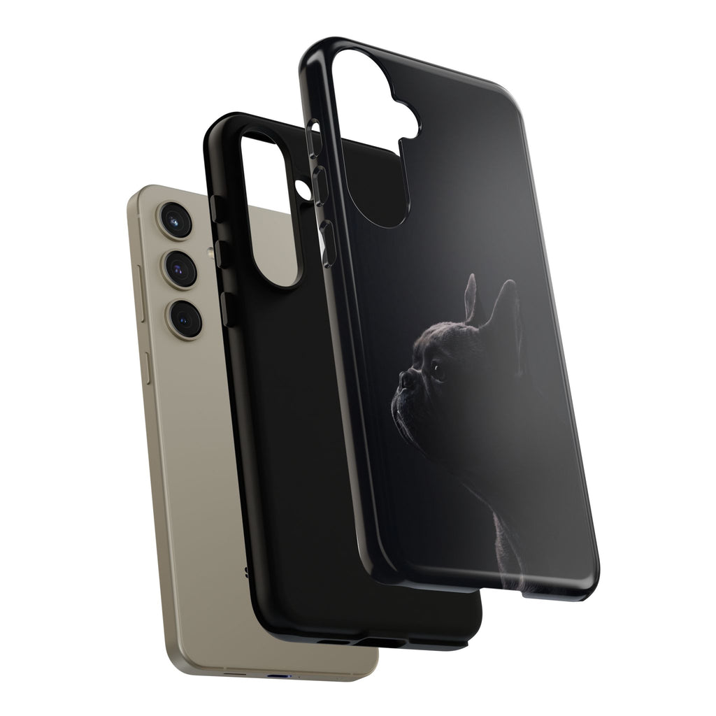 Silhouette French Bulldog Phone Case | Minimalist Black-on-Black Frenchie Profile | iPhone & Samsung