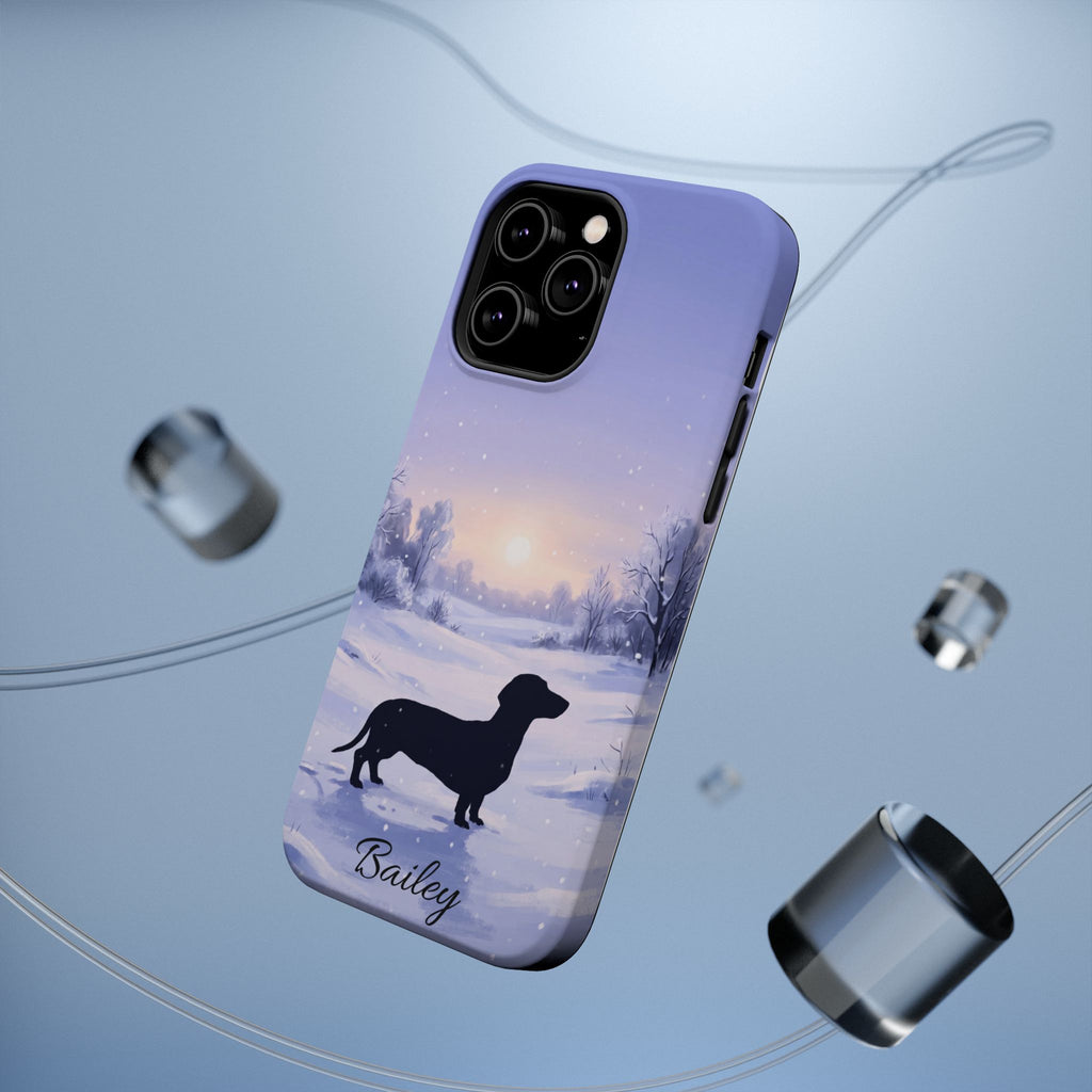 Personalized Dachshund Winter Snow Phone Case — Wireless Charging Cover