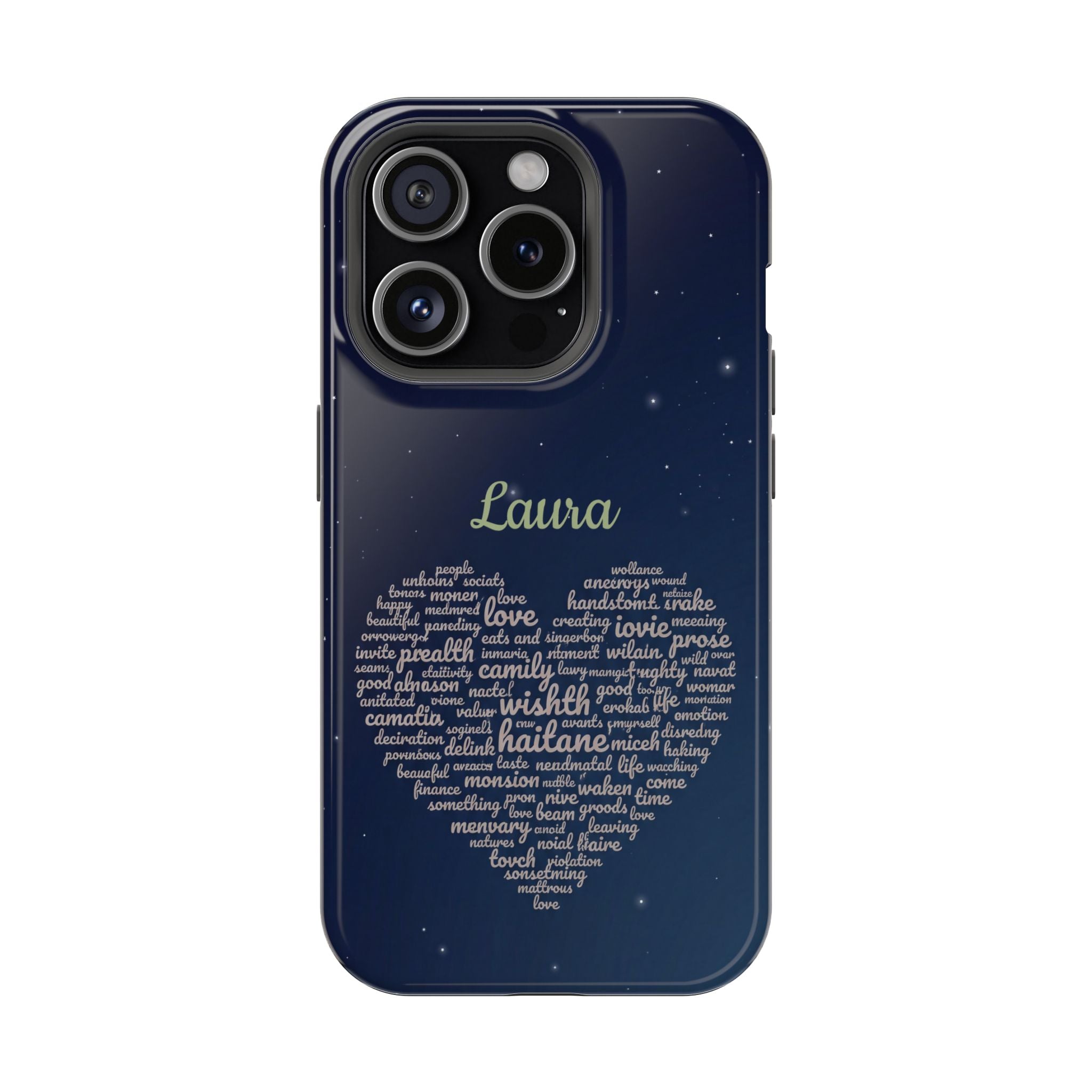 Personalized Teacher Heart Word Art Phone Case — Navy Wireless Charging Cover