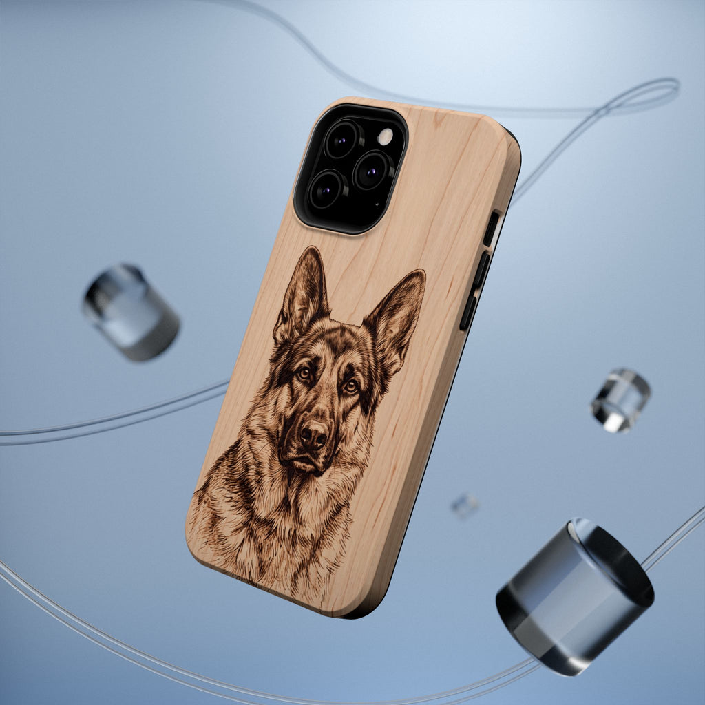 German Shepherd Phone Case | Pyrography Art — Tough Magnetic Case with Wireless Charging