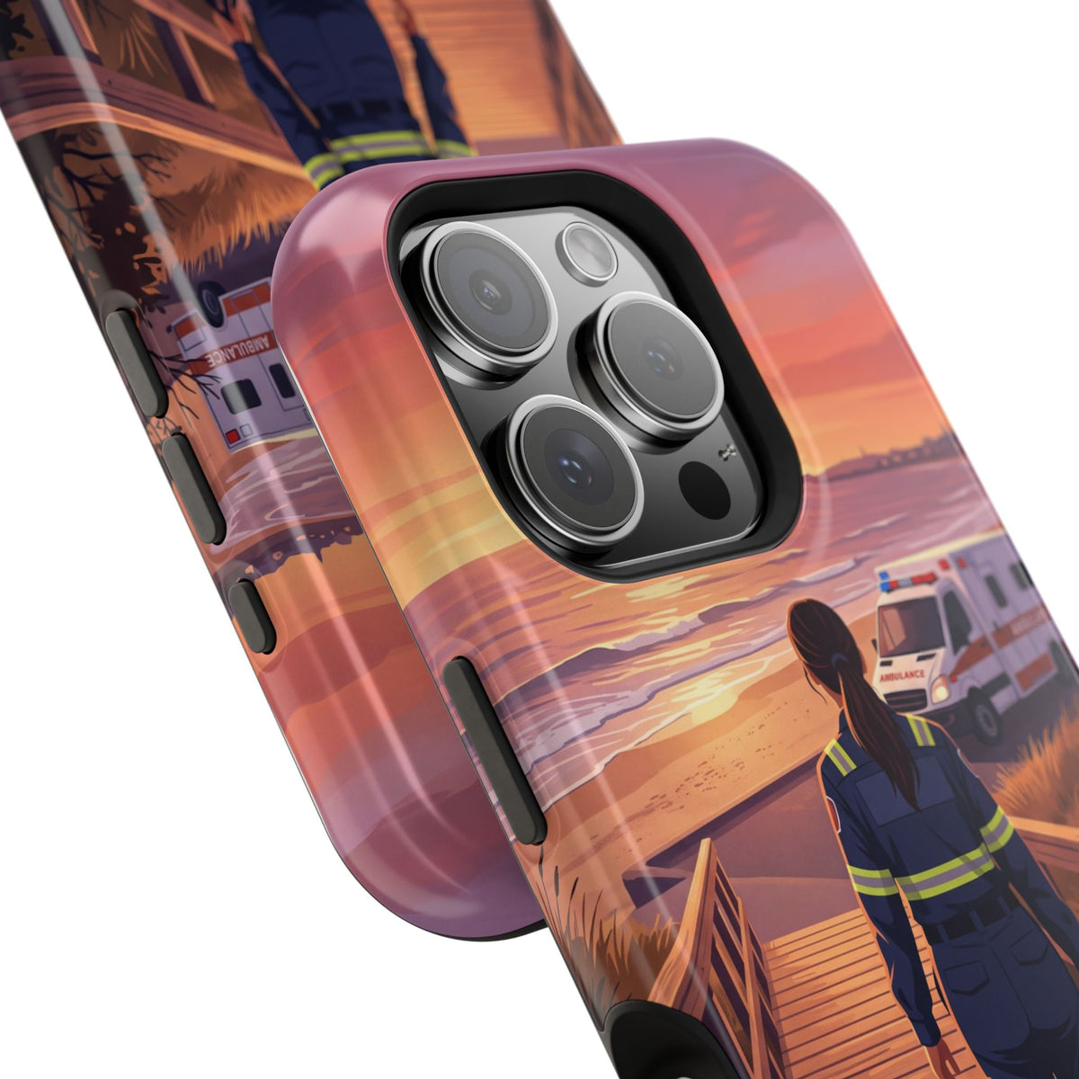 Sunset Boardwalk Personalized Paramedic Phone Case — Wireless Charging Cover