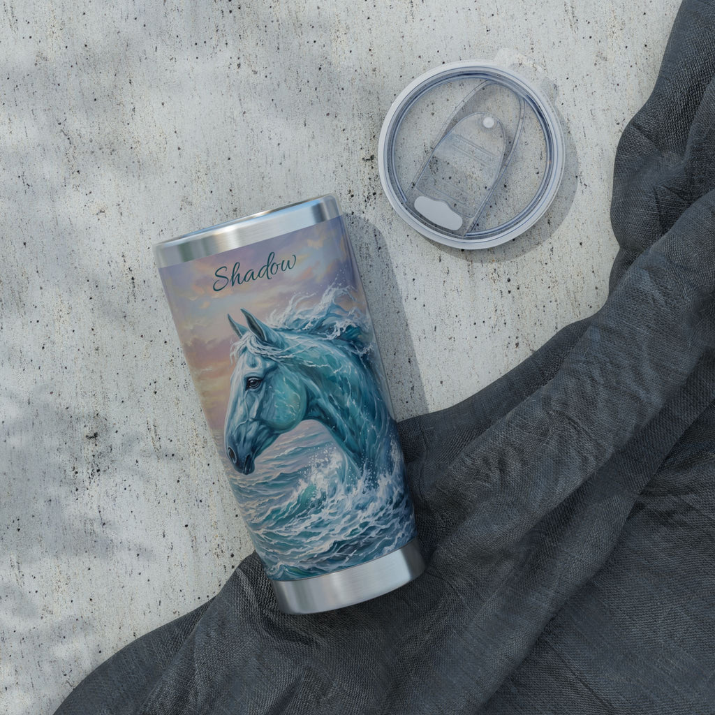 Horse Personalized Tumbler | Sea Foam Wave Art — 20 oz Stainless Travel Mug