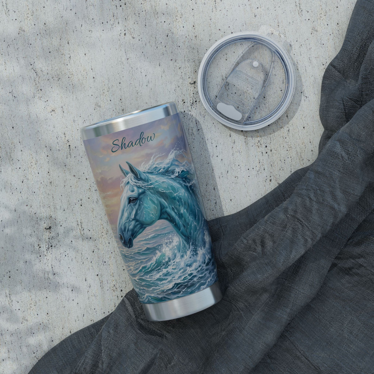 Horse Personalized Tumbler | Sea Foam Wave Art — 20 oz Stainless Travel Mug