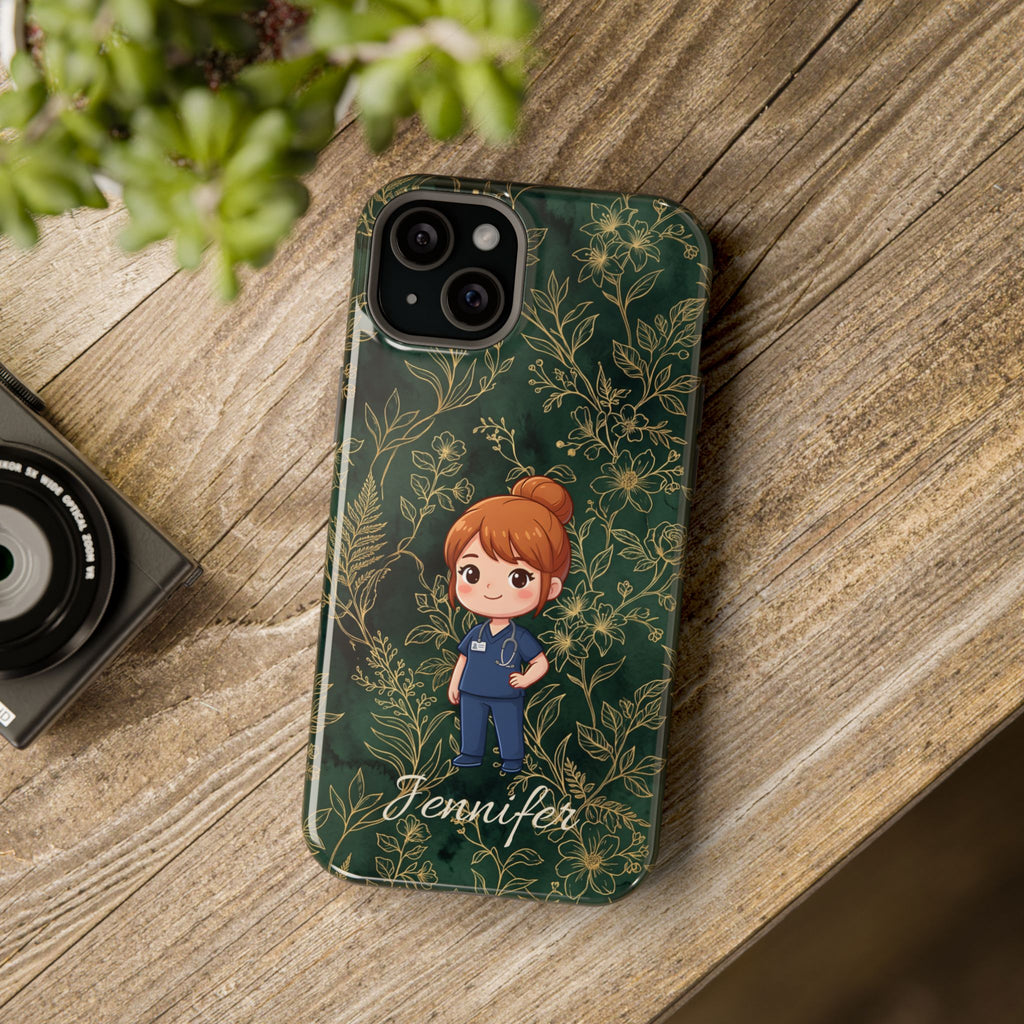 Personalized Nurse Botanical Phone Case — Impact-Resistant Wireless Charging Cover