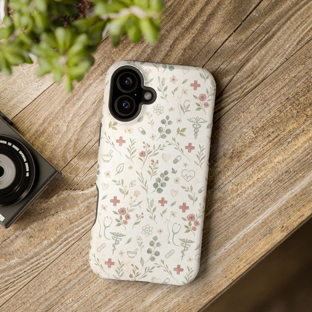 Floral Nurse Phone Case — Impact-Resistant Wireless Charging Cover