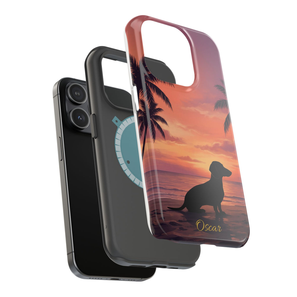 Personalized Dachshund Tropical Beach Sunset Phone Case — Wireless Charging Cover