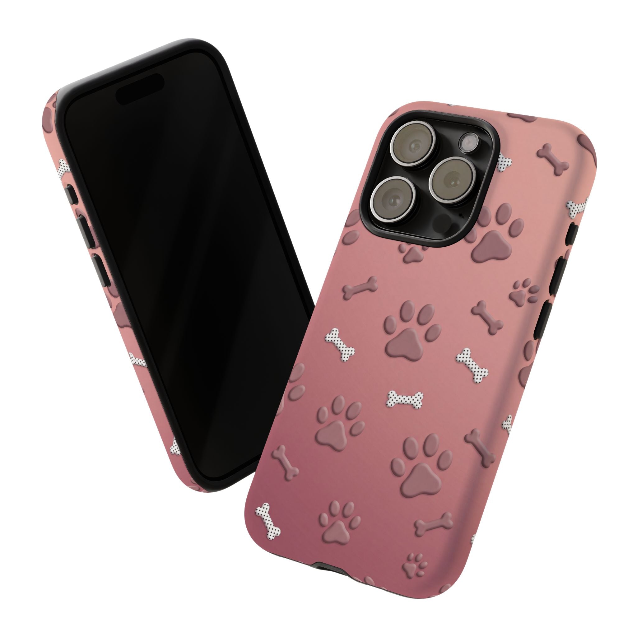 iPhone & Samsung Phone Case | Paw Print & Bone  | Dusty Rose Pattern Case for Frenchie Lovers