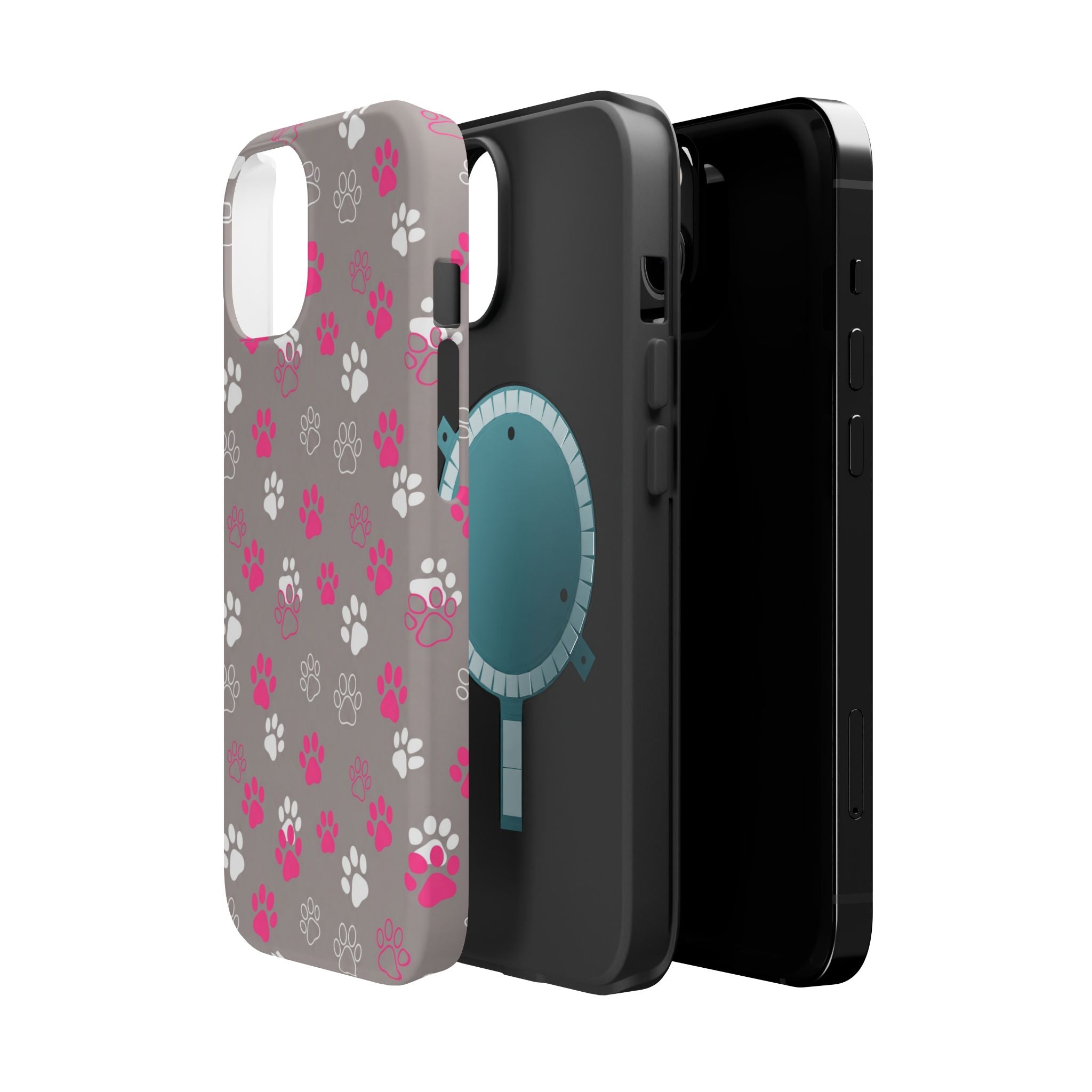 Pink & White Paw Print Phone Case — Impact-Resistant Wireless Charging Cover