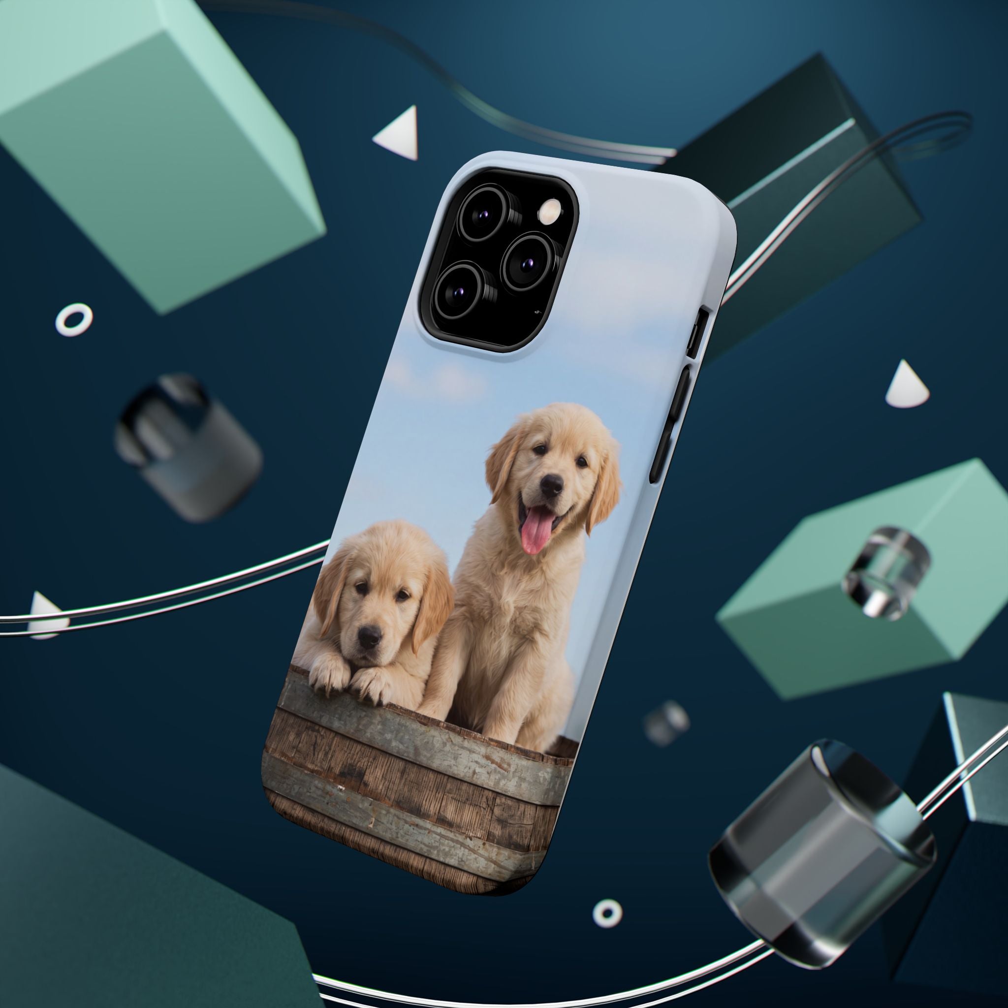 Golden Retriever Puppy Duo Phone Case — Impact-Resistant Wireless Charging Cover