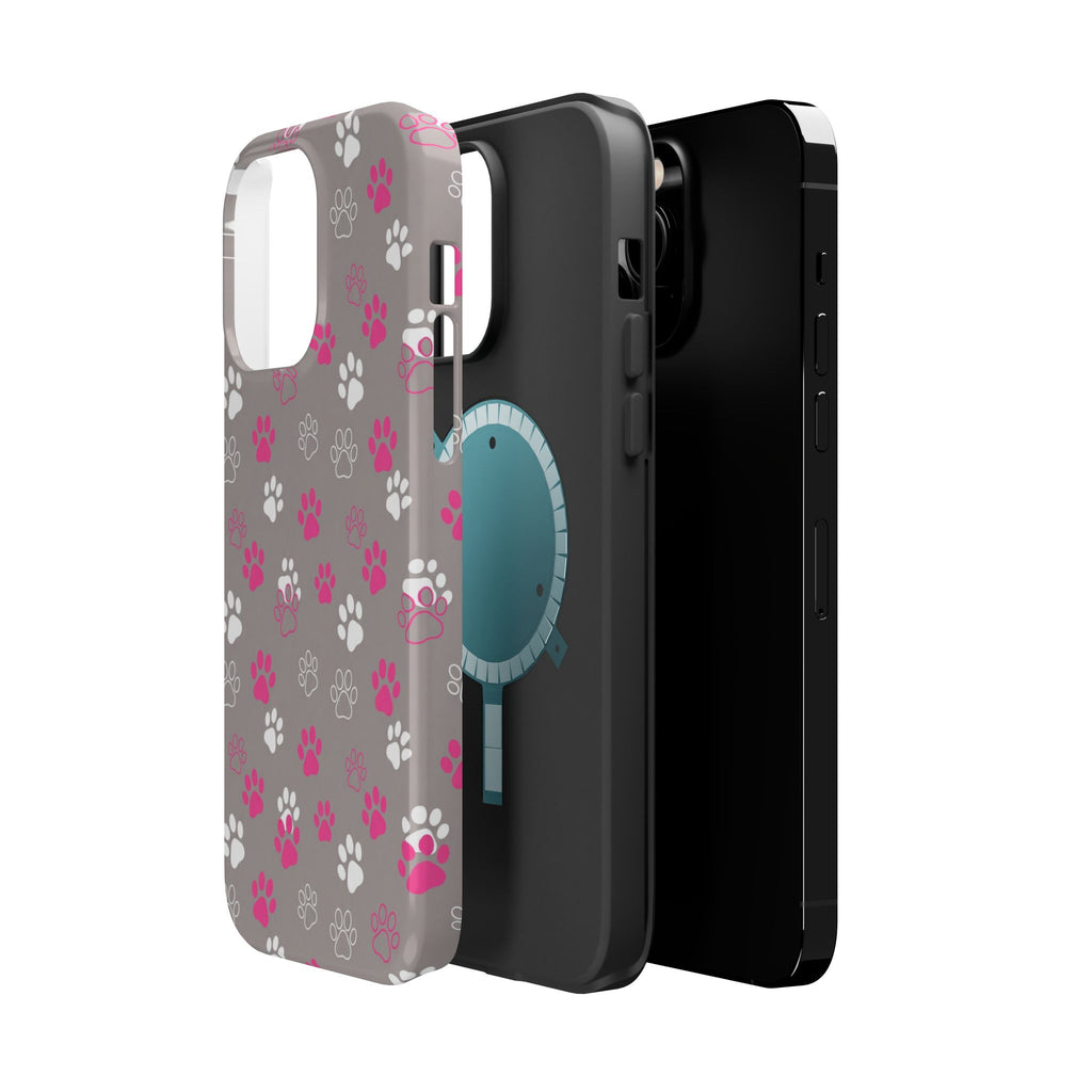 Pink & White Paw Print Phone Case — Impact-Resistant Wireless Charging Cover