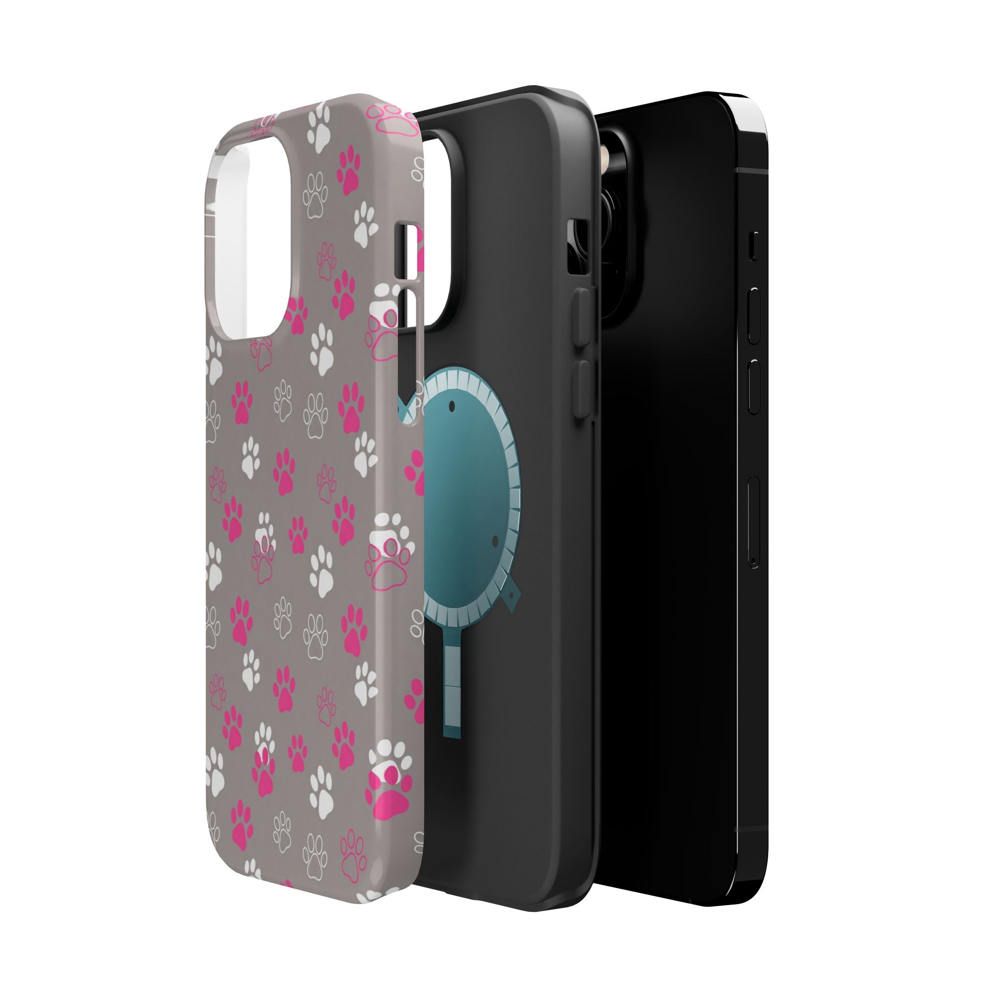 Pink & White Paw Print Phone Case — Impact-Resistant Wireless Charging Cover