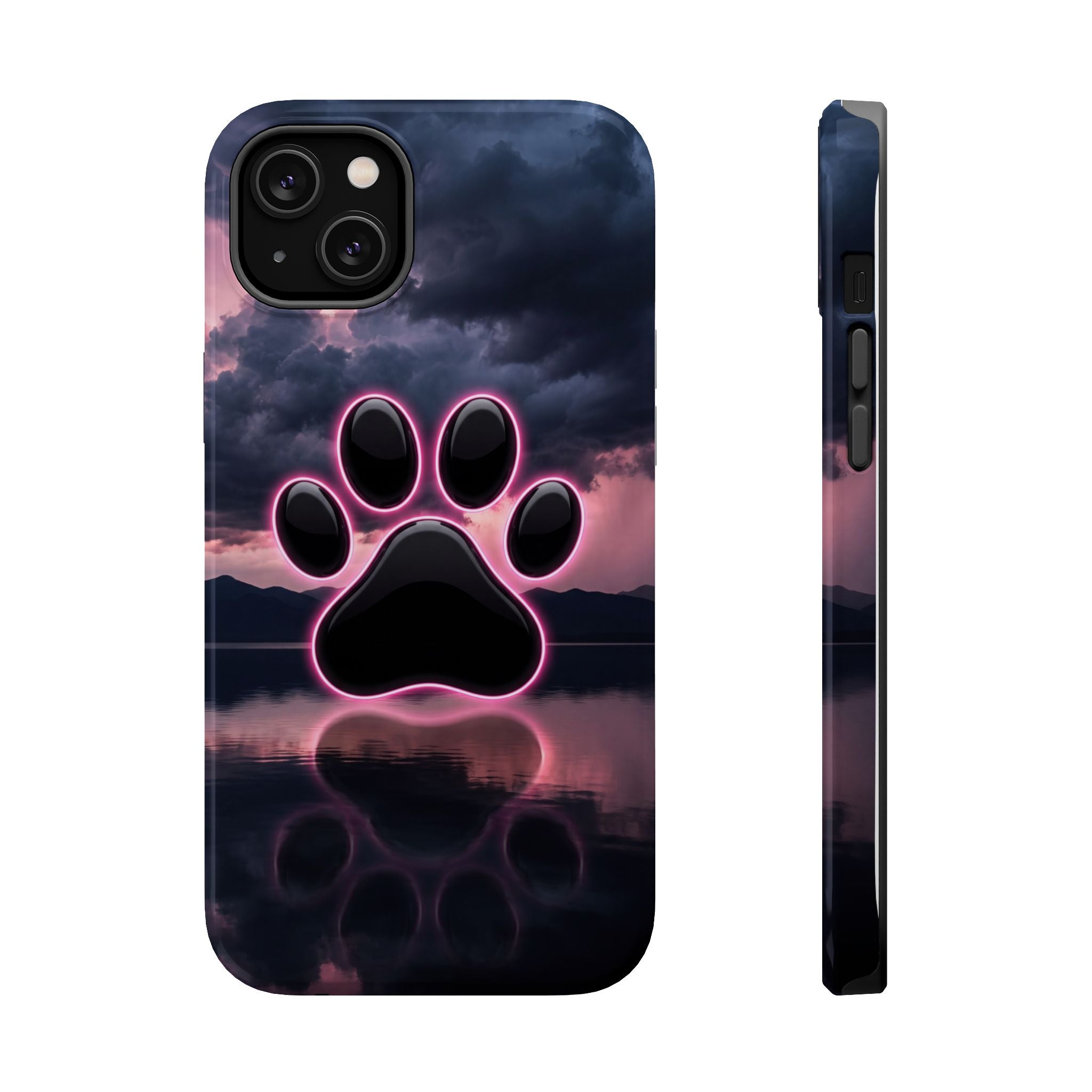 Neon Paw Print Phone Case — Impact-Resistant Wireless Charging Cover