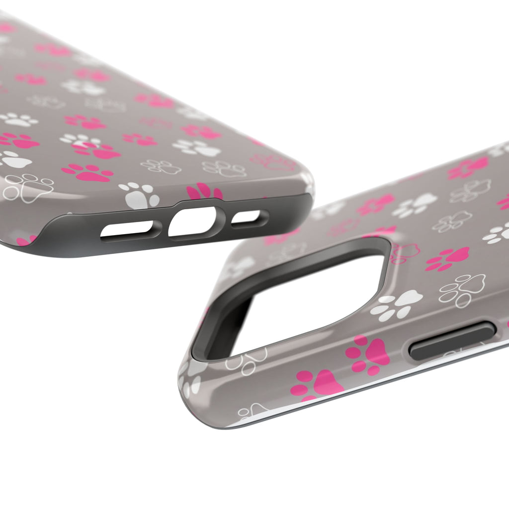 Pink & White Paw Print Phone Case — Impact-Resistant Wireless Charging Cover