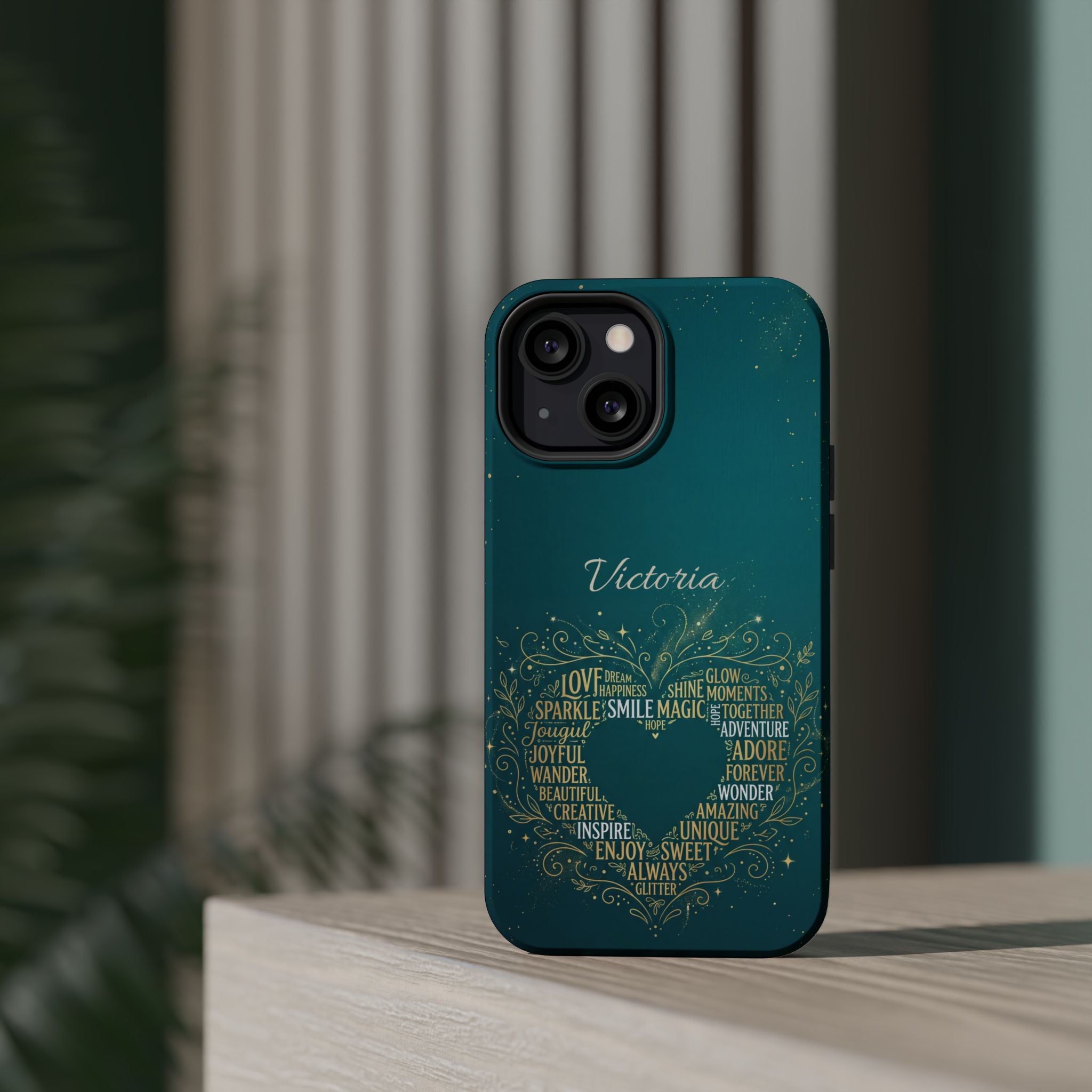 Personalized Teacher Heart Word Art Phone Case — Impact-Resistant Wireless Charging Cover
