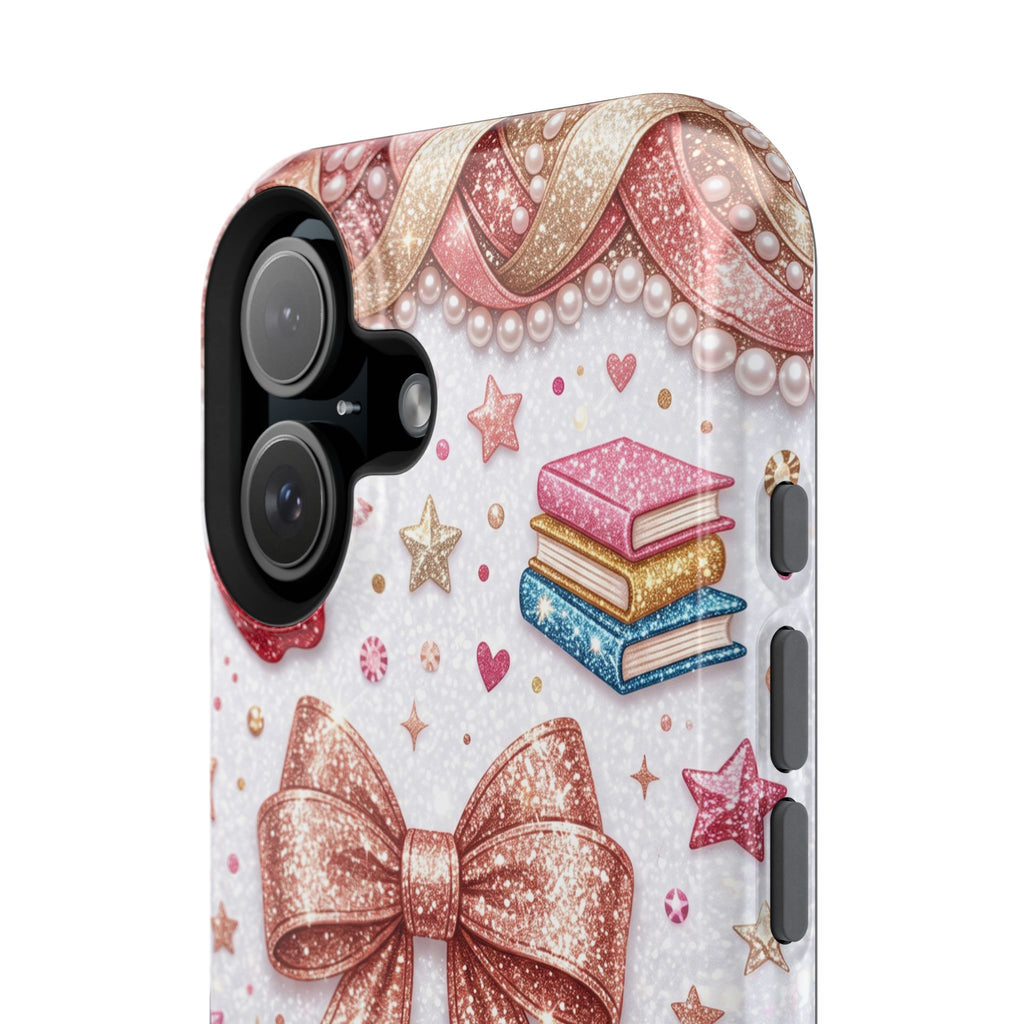 Rose Gold Glitter Bow Personalized Teacher Phone Case — Wireless Charging Cover