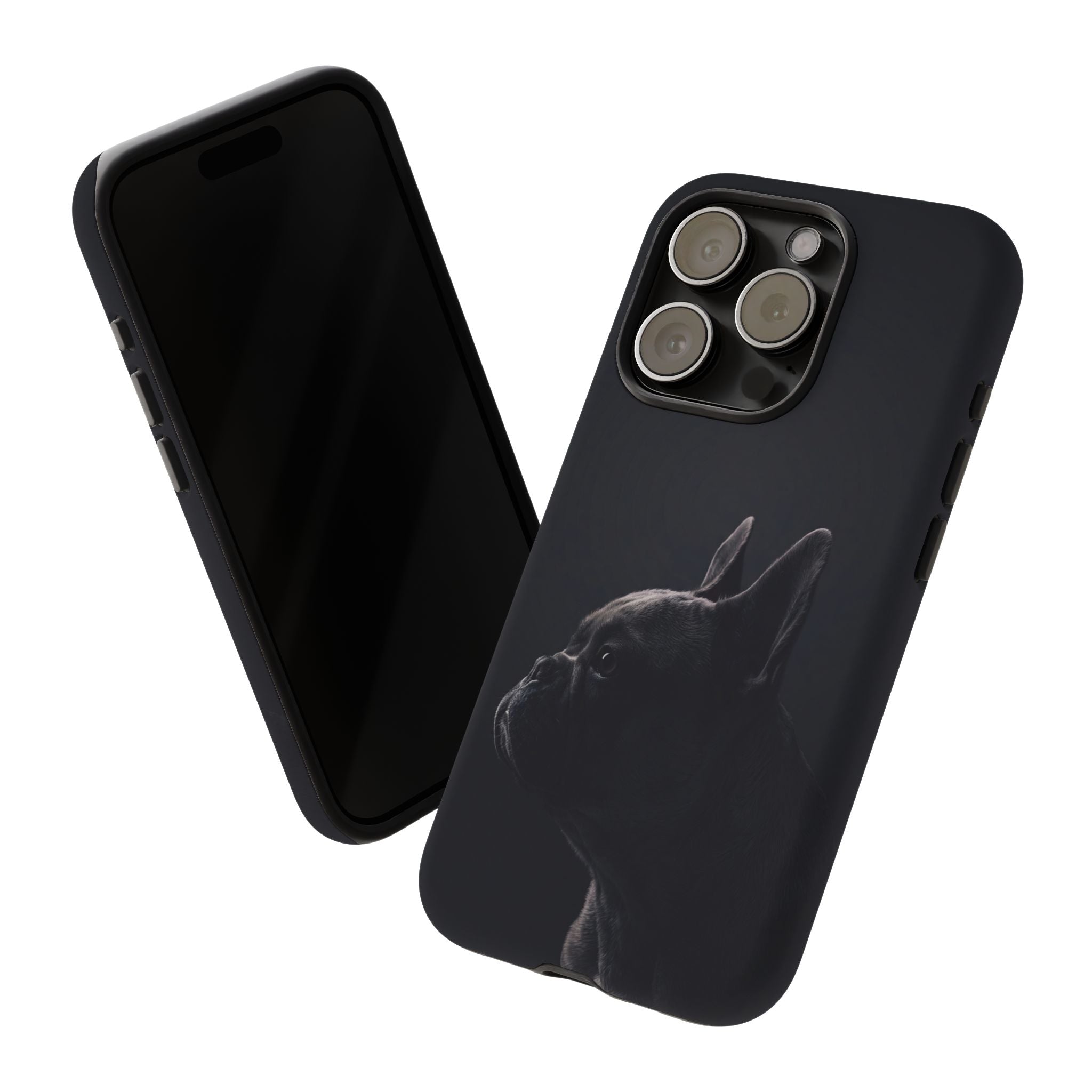 Silhouette French Bulldog Phone Case | Minimalist Black-on-Black Frenchie Profile | iPhone & Samsung