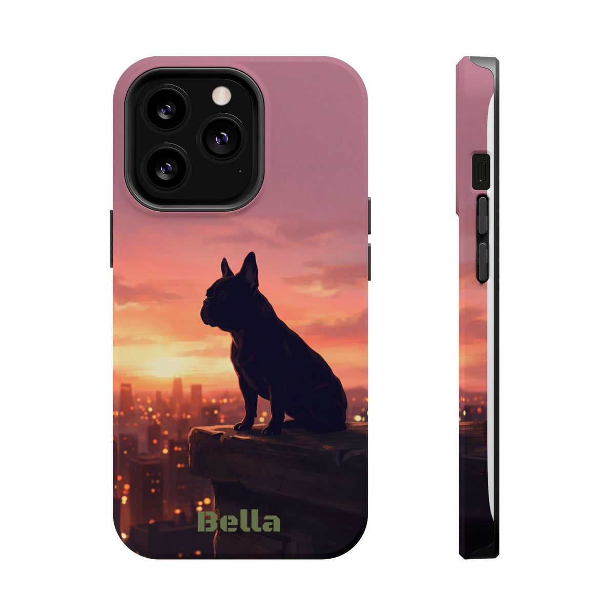 Personalized French Bulldog City Skyline Sunset Phone Case — Wireless Charging Cover