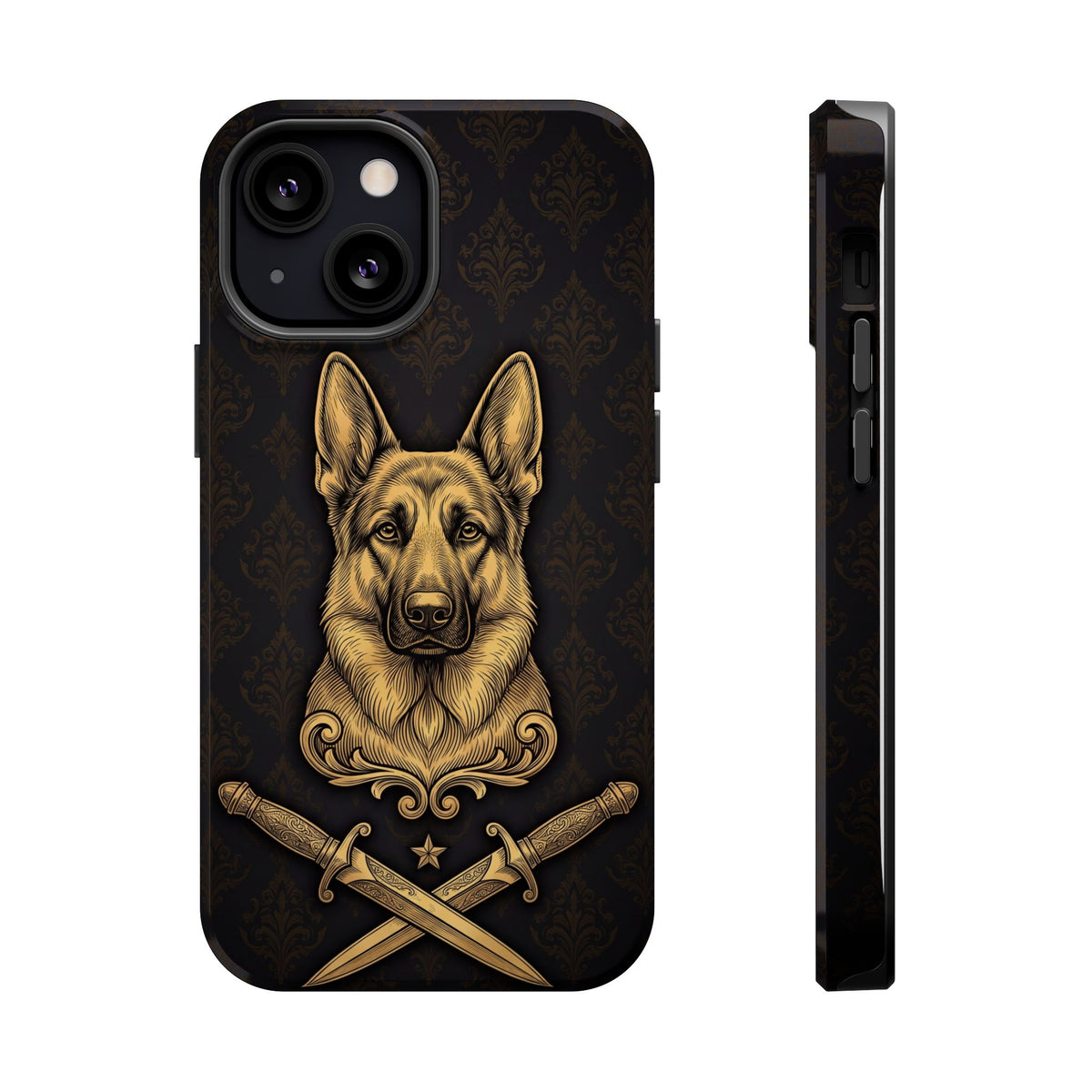 German Shepherd Phone Case | Gold Heraldic Crest Art — Tough Magnetic Case with Wireless Charging