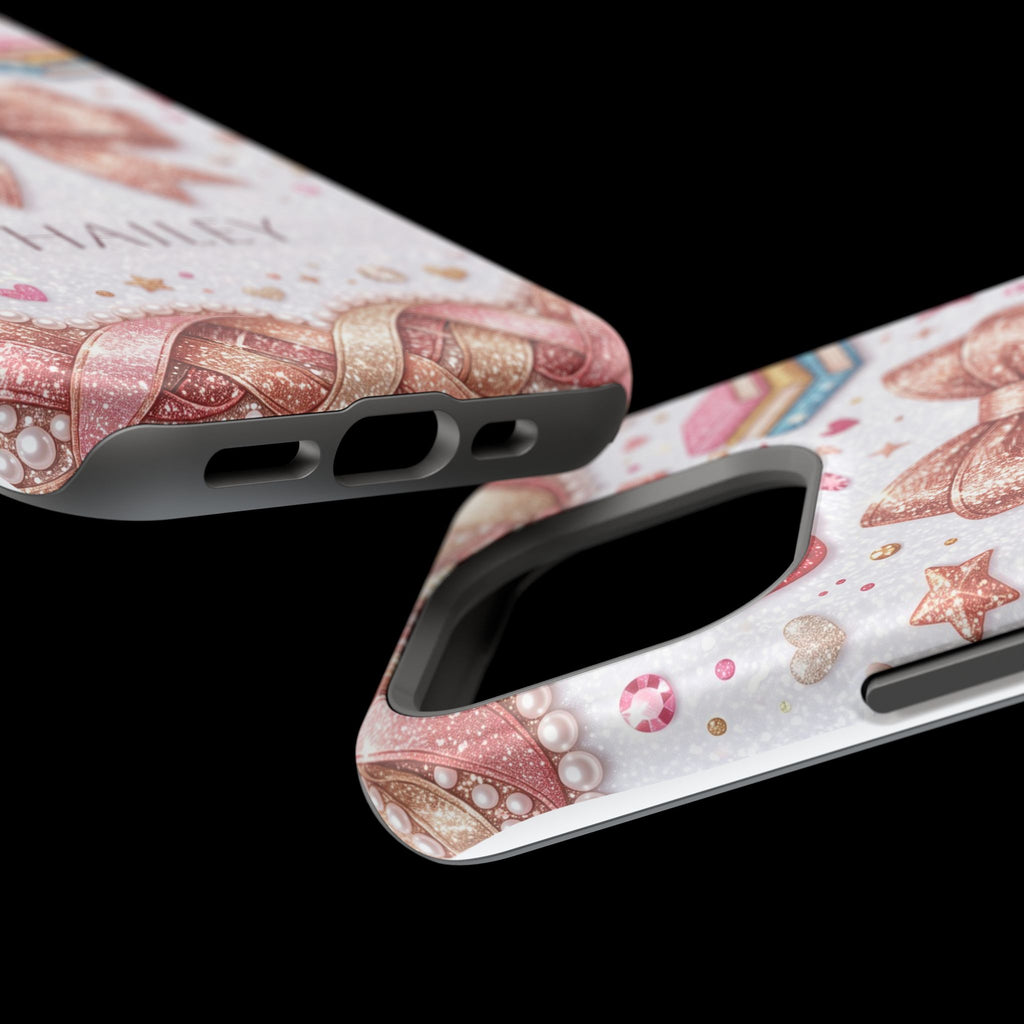 Rose Gold Glitter Bow Personalized Teacher Phone Case — Wireless Charging Cover